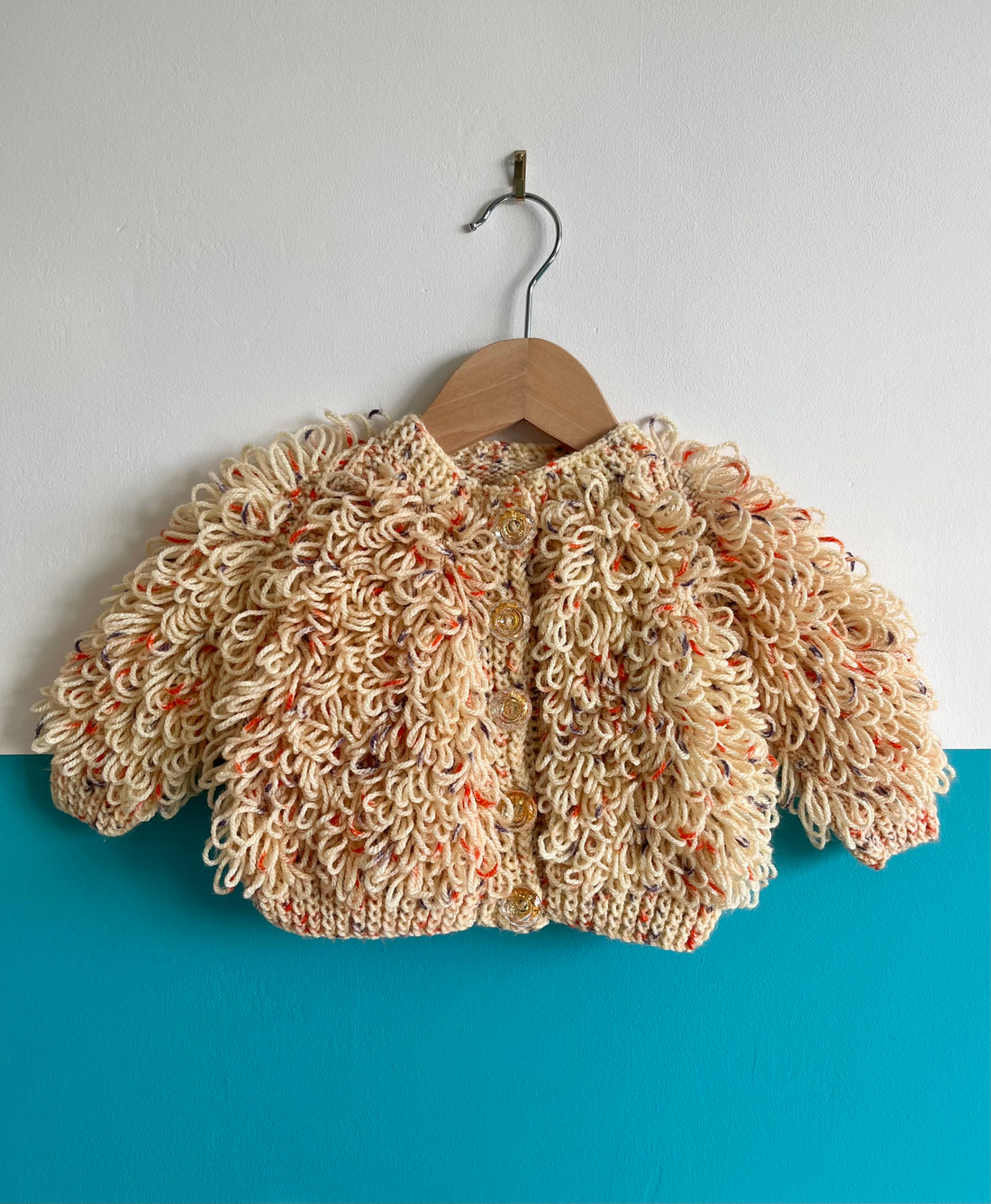 Beige Speckled Hand Knitted Loop Cardigan ~ 3-6 Months