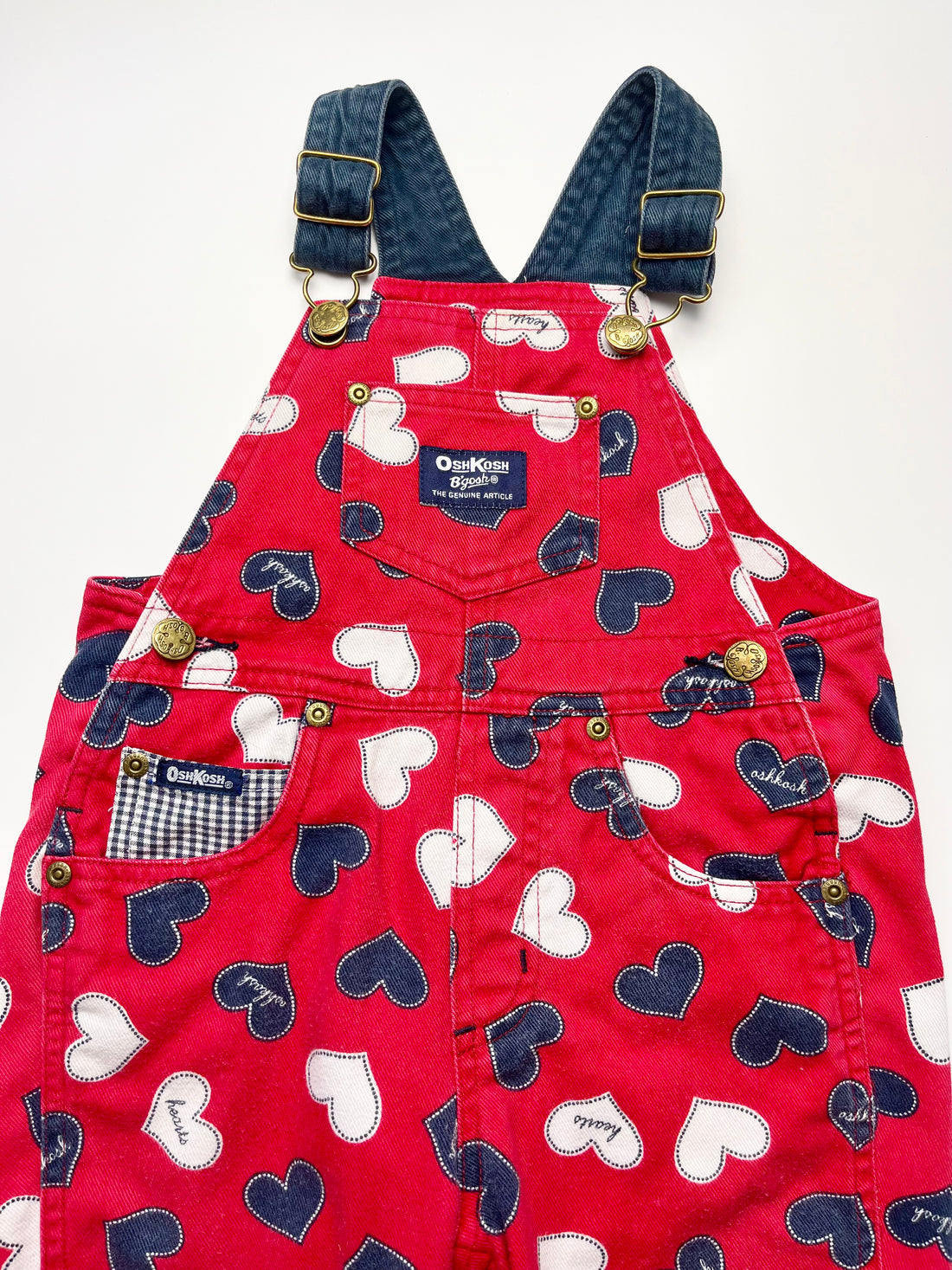 Hard To Find Vintage OshKosh Heart Print Red Dungarees ~ 12-18 Months