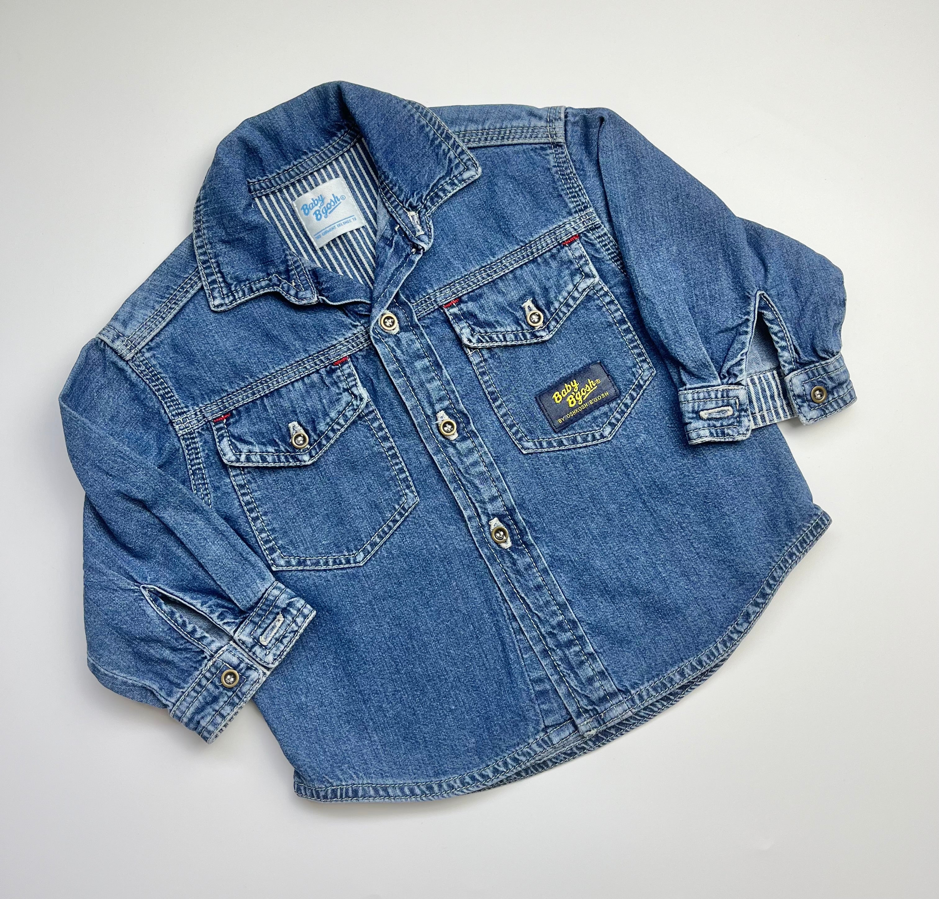 Vintage OshKosh Mid Blue Denim Shirt ~ 12 Months