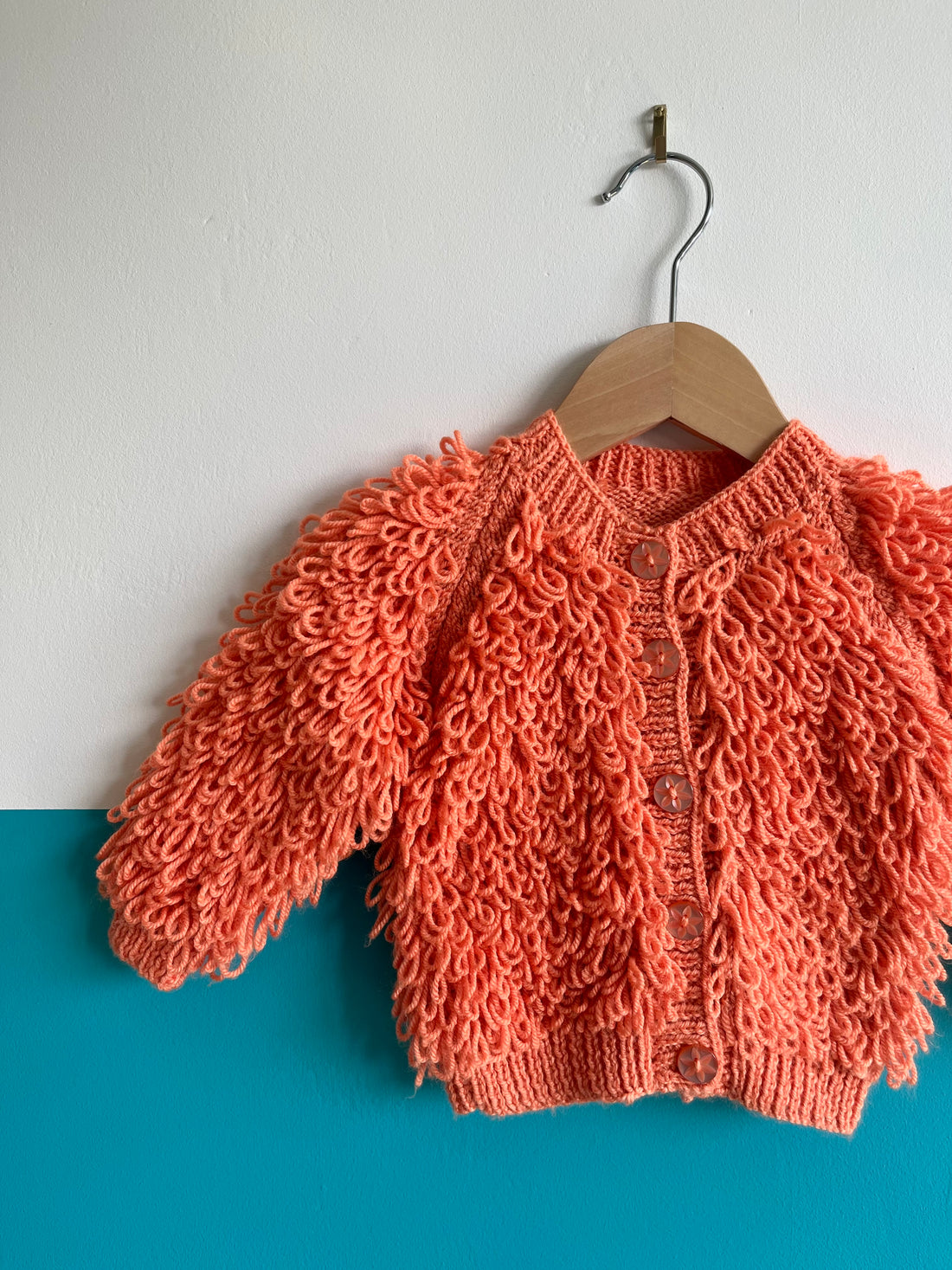 Soft Orange Hand Knitted Loop Cardigan ~ 6-9 Months