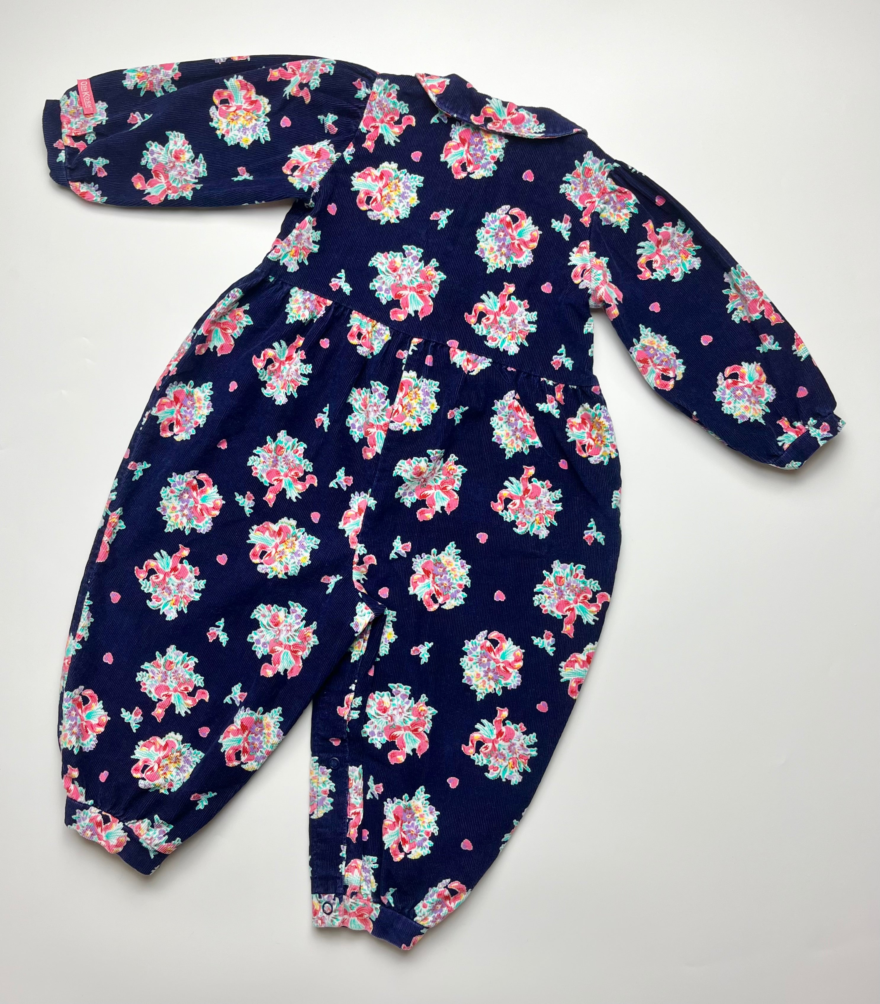 Gorgeous Vintage OshKosh Navy &amp; Pink Floral Cord Romper ~ 24 Months