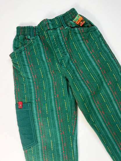 Rad French Vintage Green Stripe Pull On Trousers ~ 4 Years +