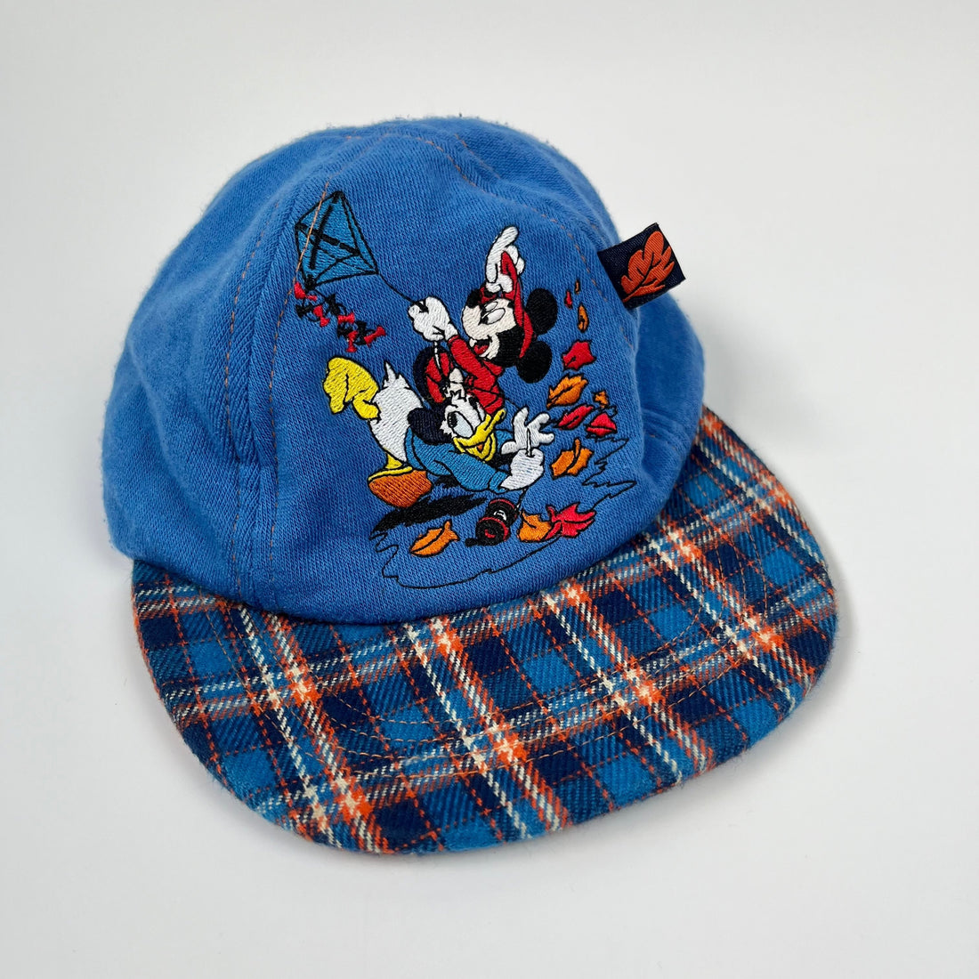 Vintage The Disney Store Mickey &amp; Donald Blue Tartan Hat ~ 1-2 Years