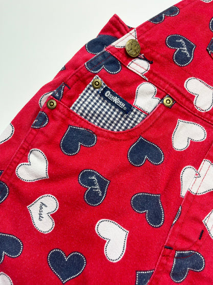 Hard To Find Vintage OshKosh Heart Print Red Dungarees ~ 12-18 Months