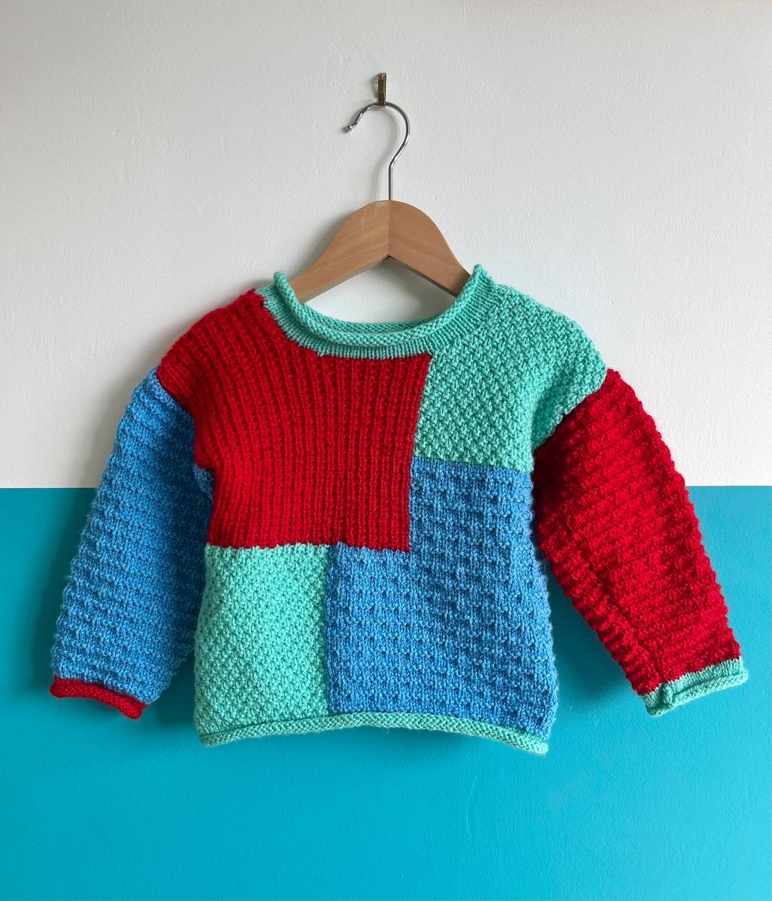 Bright Square Hand Knitted Patchwork Jumper ~ 18-24 Months