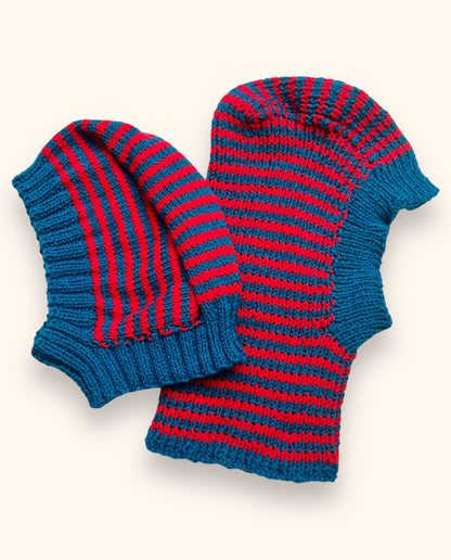 Pair Of Mama &amp; Mini Hand Knitted Striped Hoods