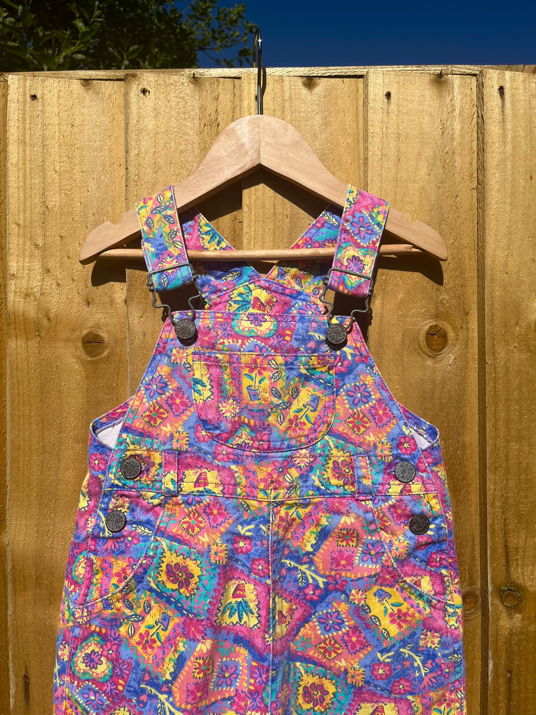 Vintage Ladybird Pink &amp; Purple Floral Denim Shortalls ~ 2-3 Years