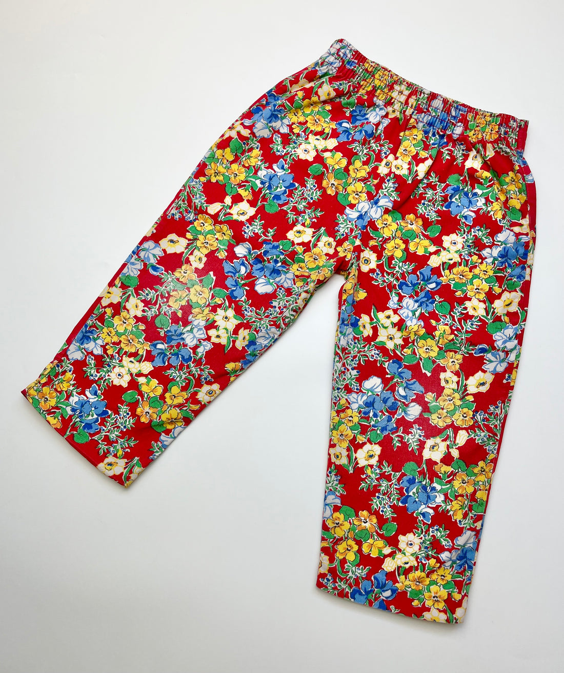 Vintage Red Floral Pull-On Trousers ~ 12-18 Months