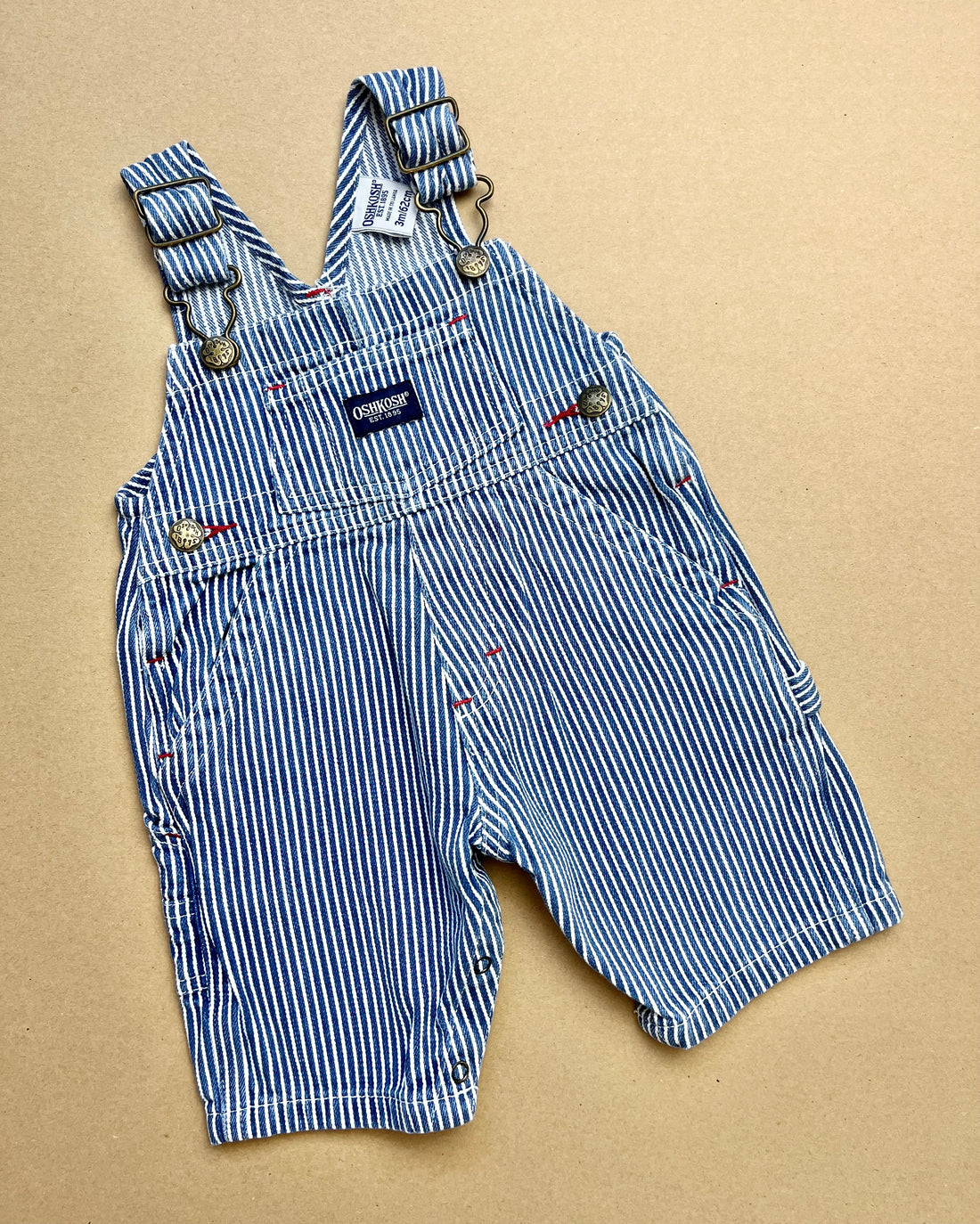 Vintage OshKosh Classic Hickory Stripe Dungarees ~ 0-3 Months