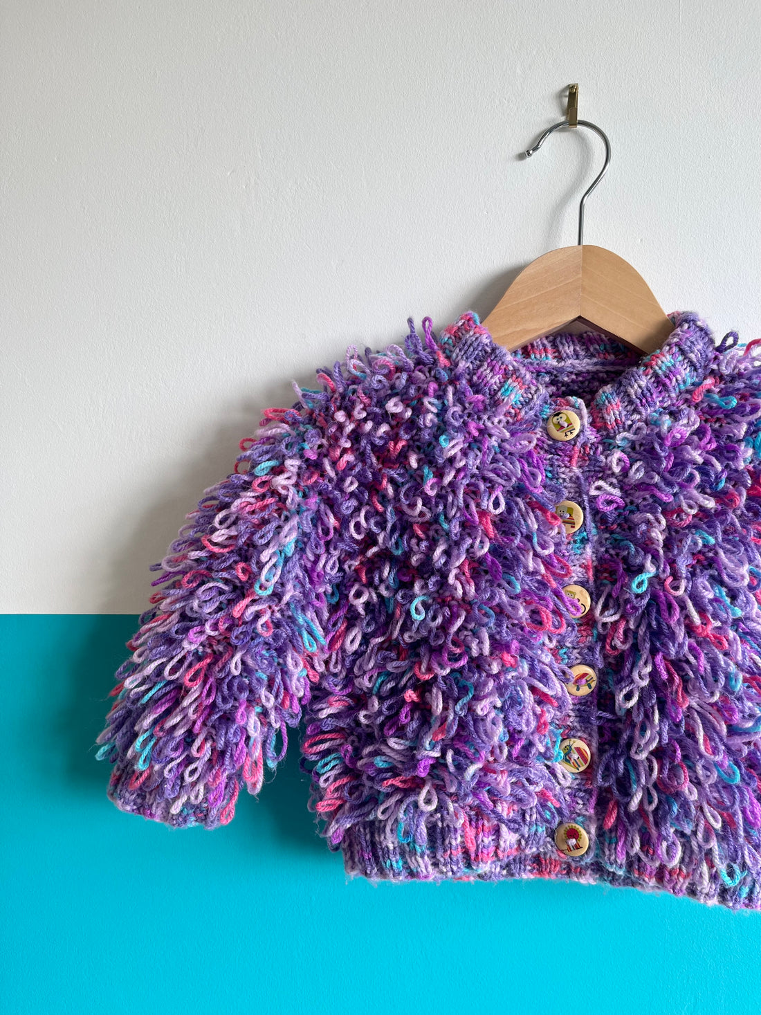 Pink &amp; Purple Hand Knitted Loop Cardigan ~ 1-2 Years