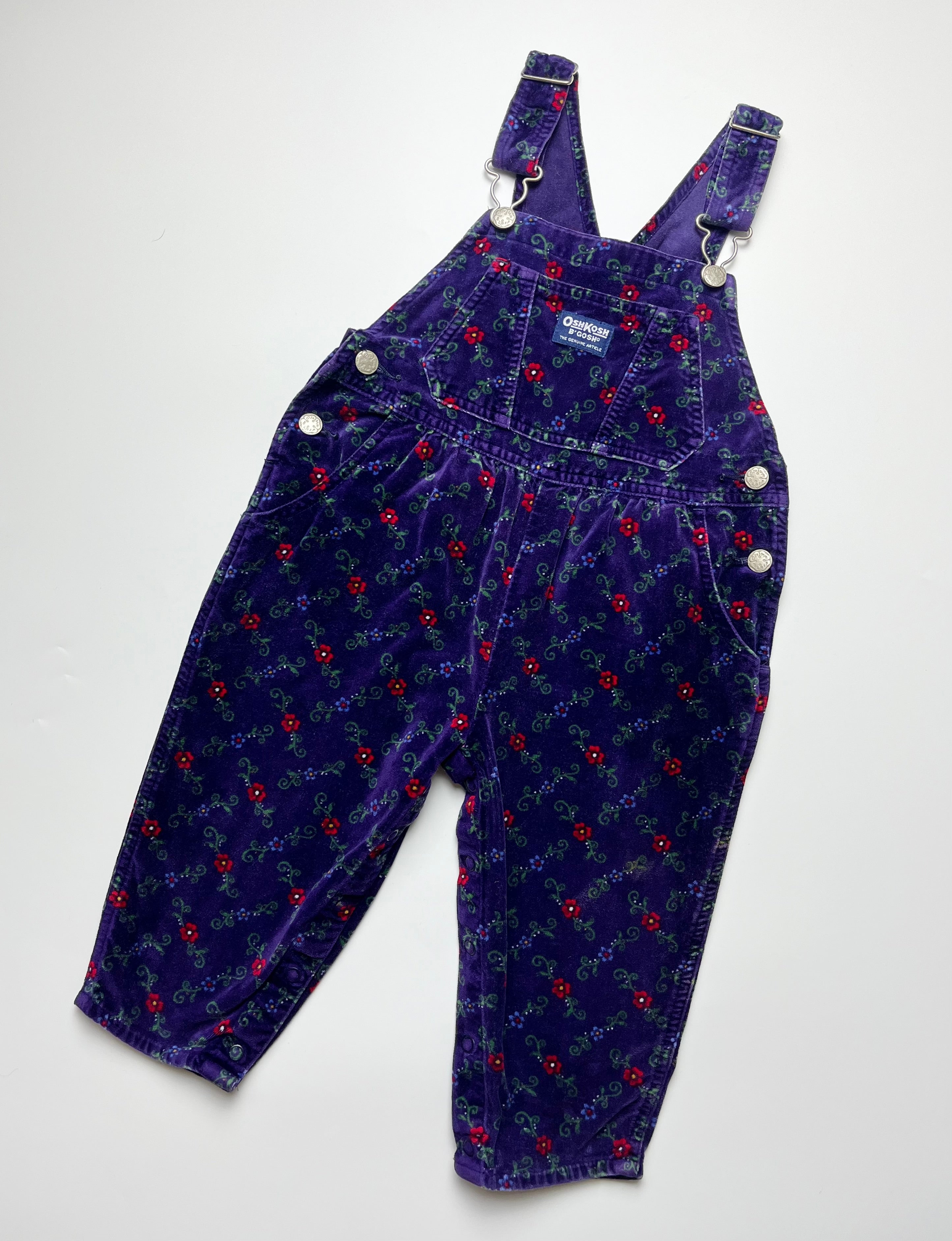 Superb Vintage OshKosh Purple Velvet Floral Dungarees ~ 2T