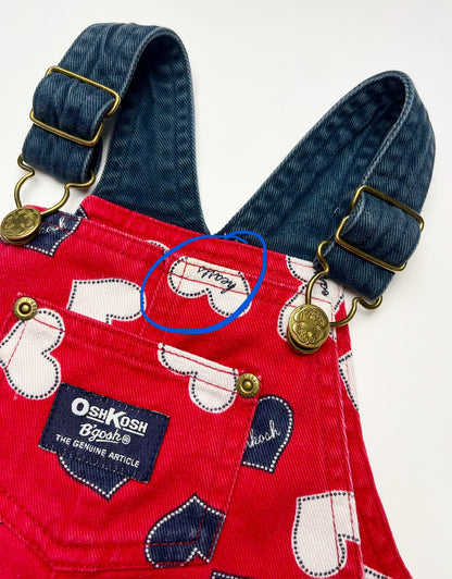 Hard To Find Vintage OshKosh Heart Print Red Dungarees ~ 12-18 Months