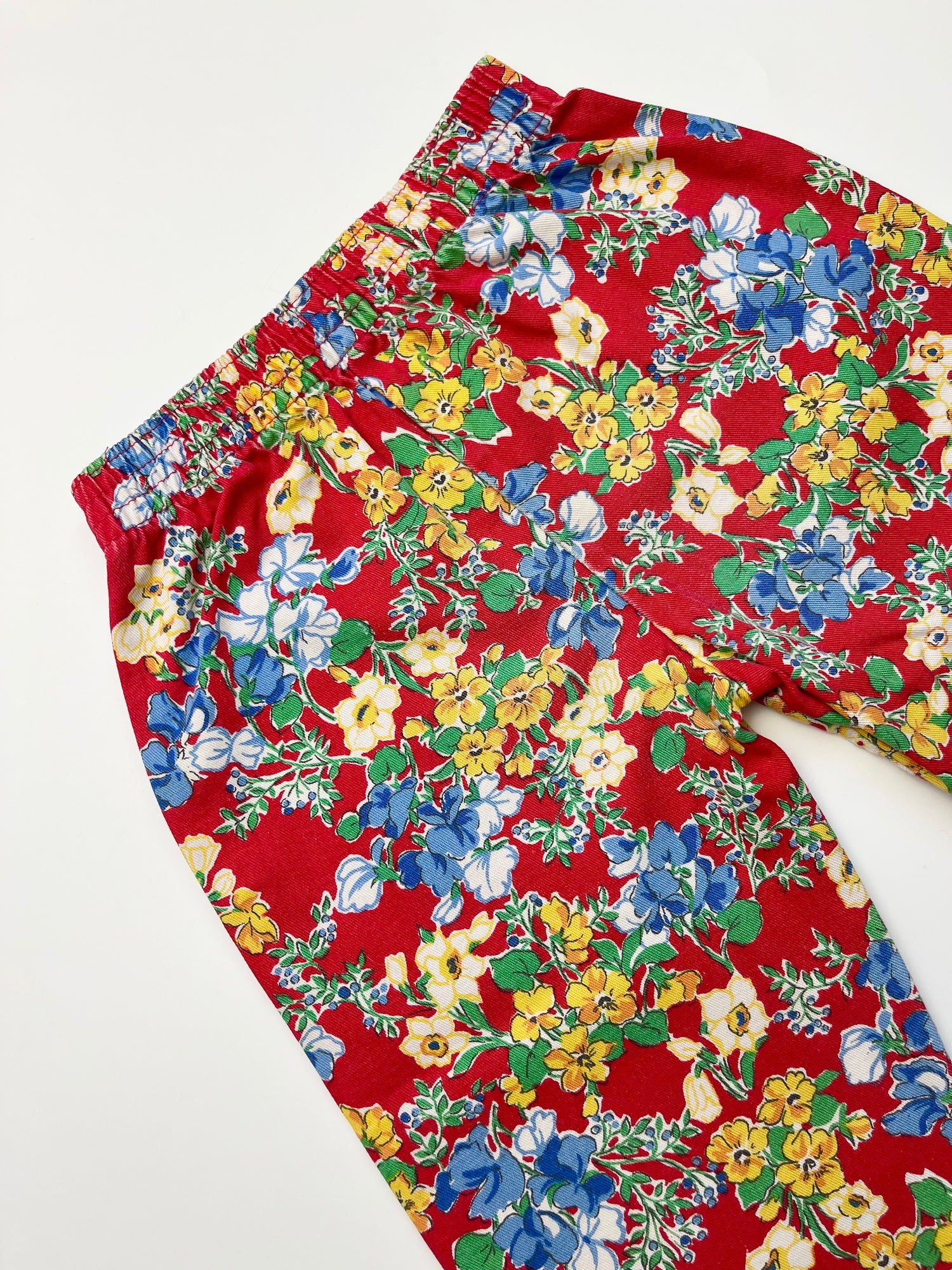 Vintage Red Floral Pull-On Trousers ~ 12-18 Months