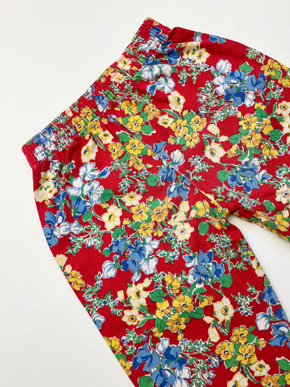Vintage Red Floral Pull-On Trousers ~ 12-18 Months