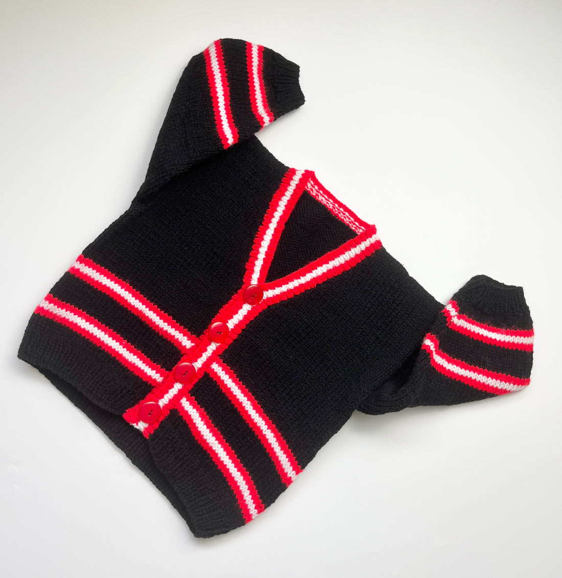 Thick Black Hand Knit W/ Red &amp; White Stripe Detail ~ 18-24 Months