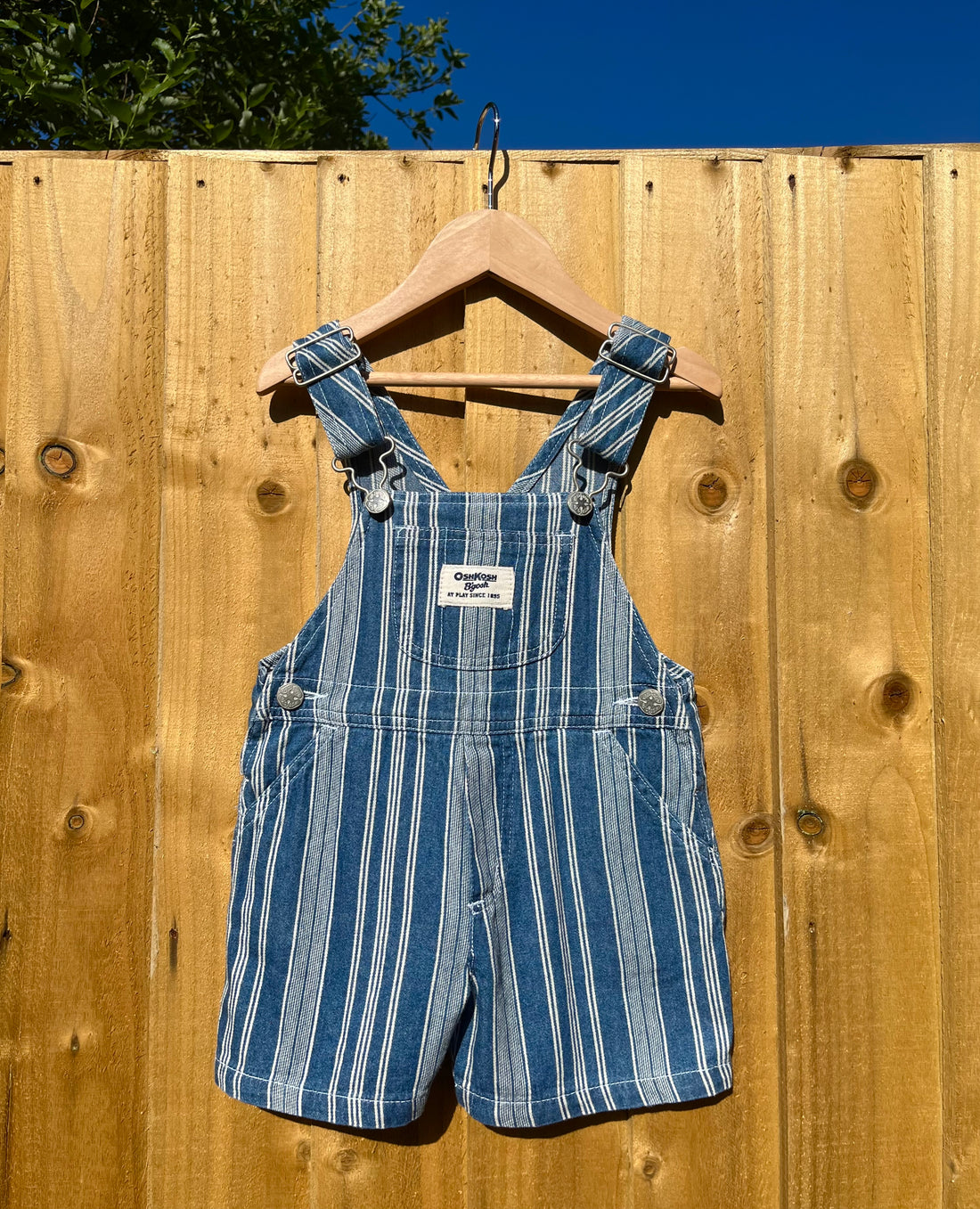 Vintage OshKosh Blue & White Stripey Shortalls ~ 12-18 Months