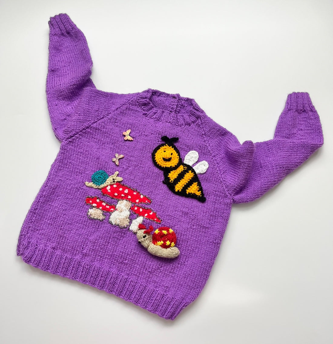 Sweet Bug &amp; Toadstool Hand Knitted Lilac Jumper ~ 3 Years