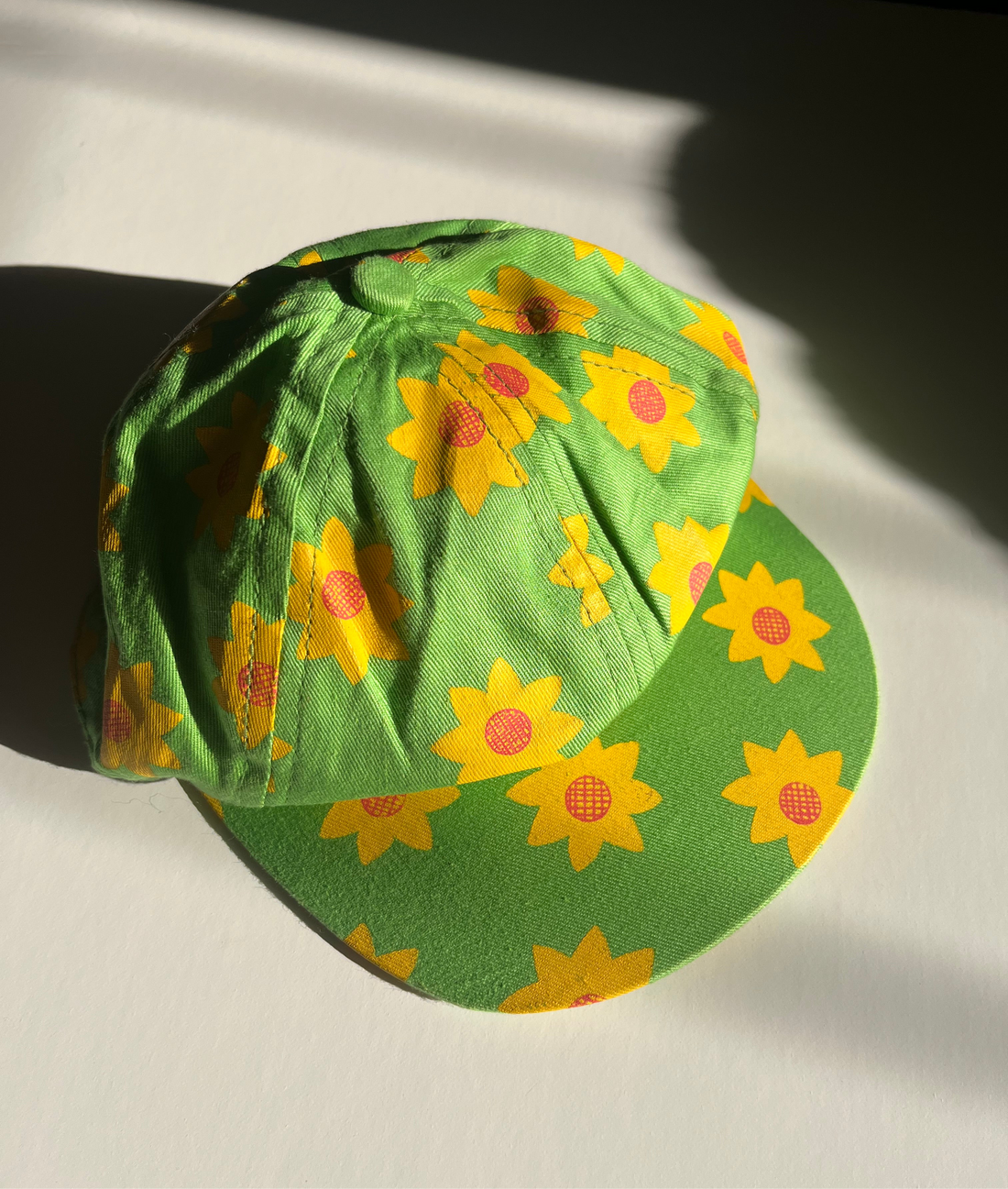Vintage Green & Yellow Floral Cap ~ 1-2 Years