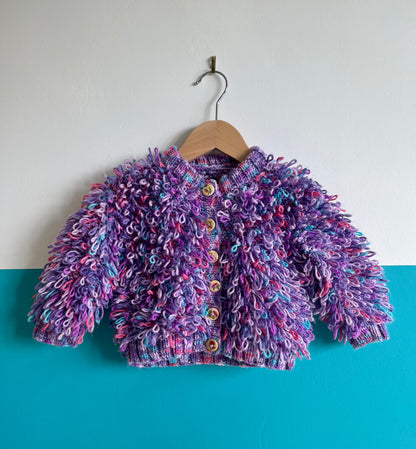 Pink &amp; Purple Hand Knitted Loop Cardigan ~ 1-2 Years