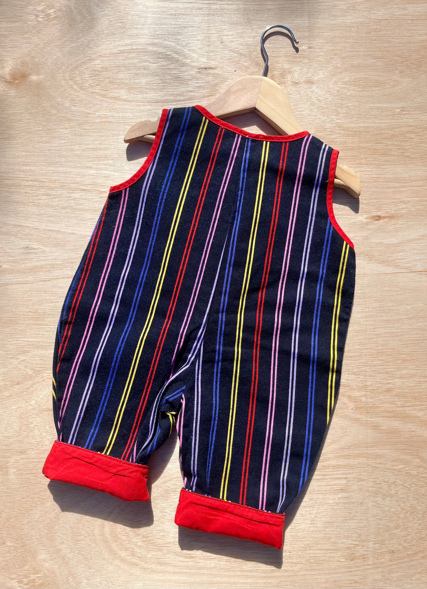 Vintage Bright Striped Denim Romper ~ 6 Months