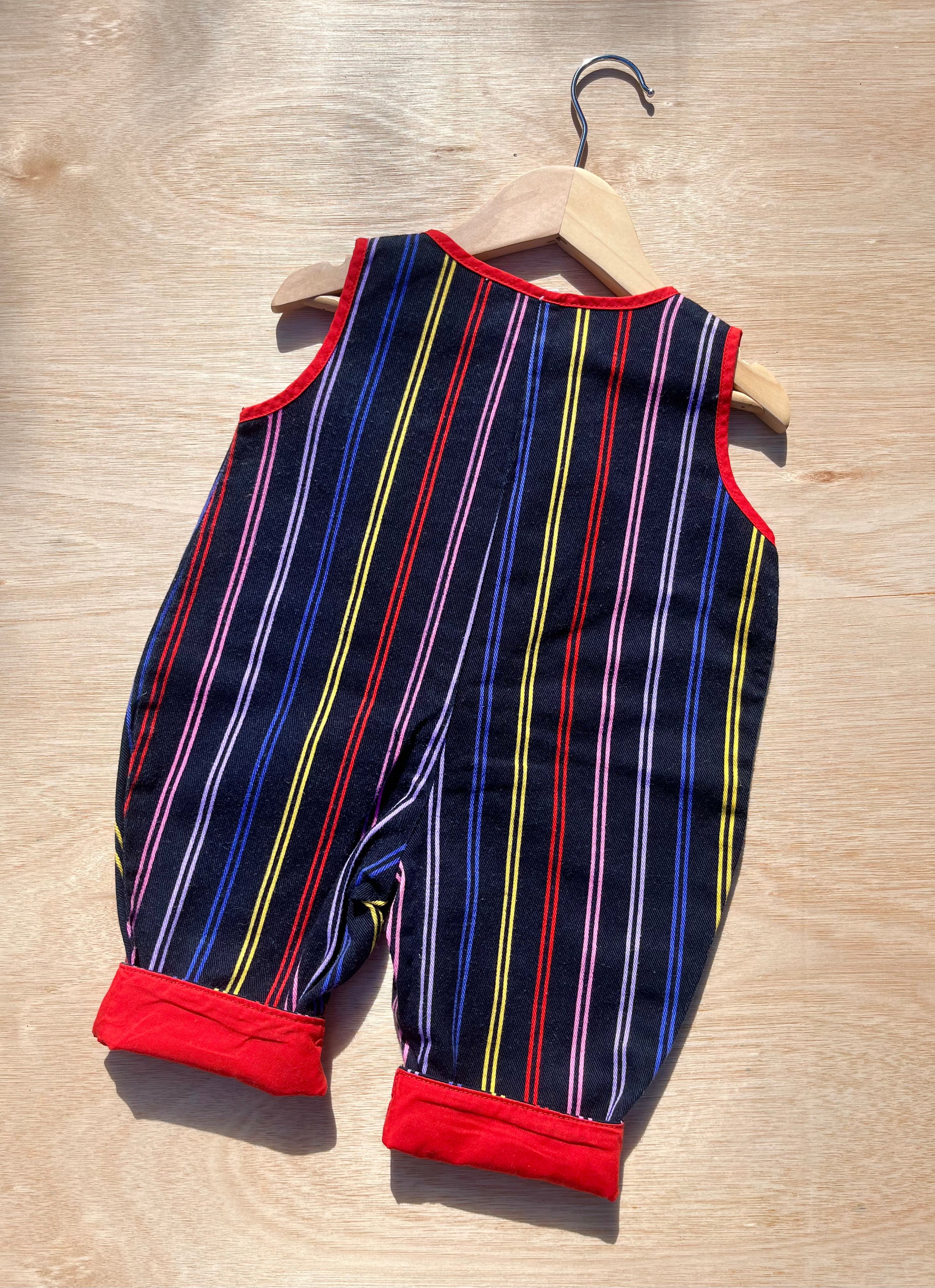 Vintage Bright Striped Denim Romper ~ 6 Months