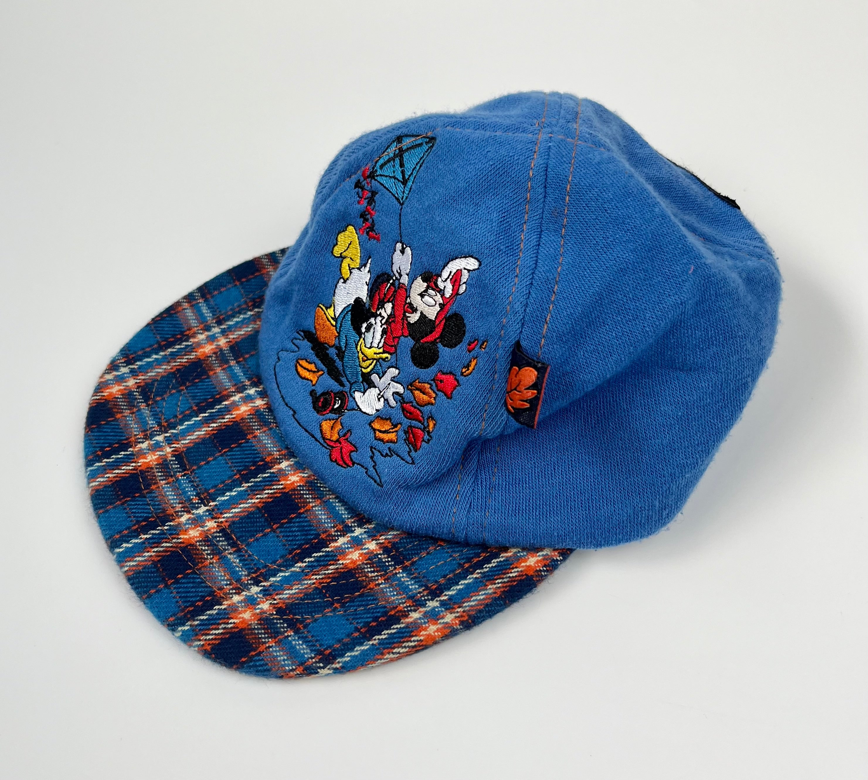 Vintage The Disney Store Mickey &amp; Donald Blue Tartan Hat ~ 1-2 Years