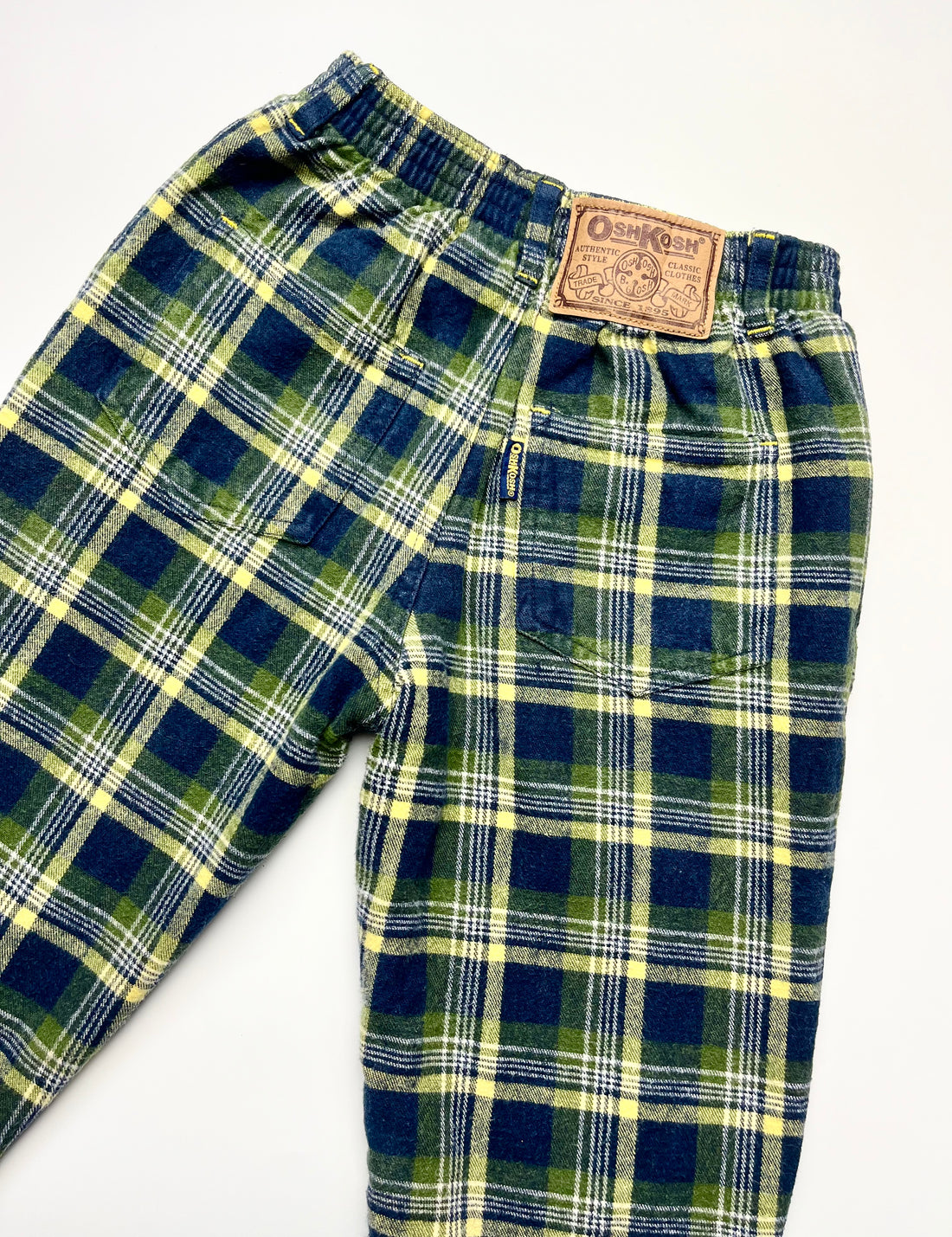 Vintage OshKosh Navy &amp; Yellow Check Brushed Cotton Trousers ~ 3-4 Years