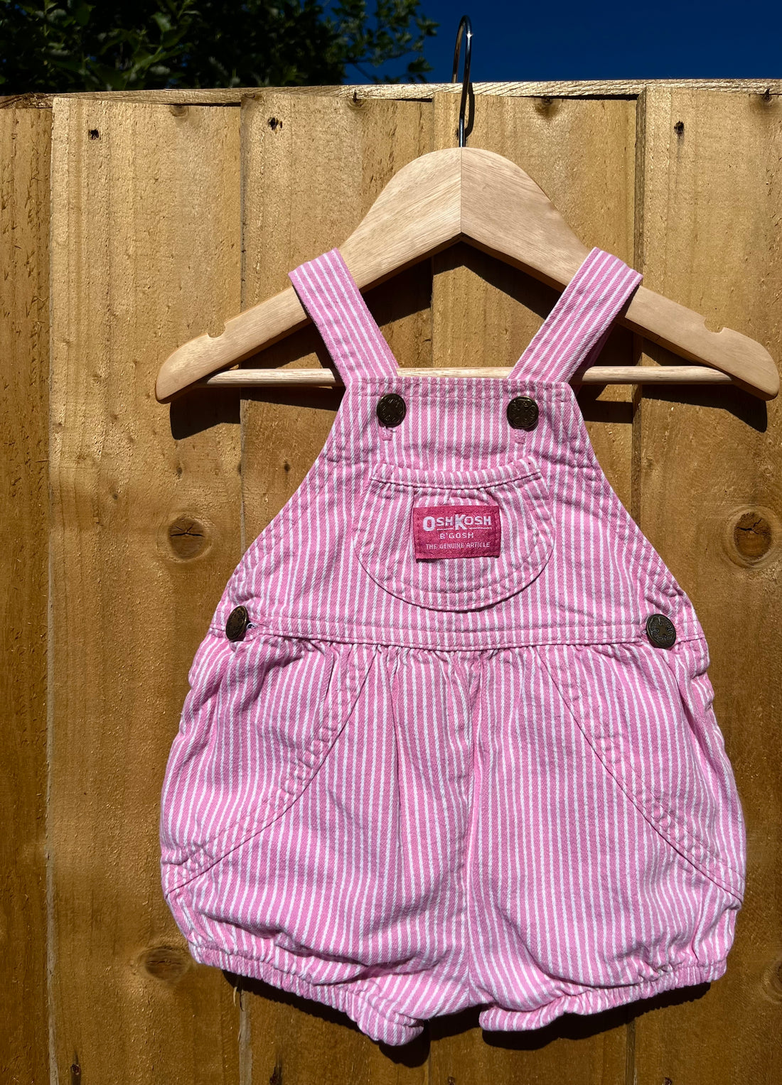 Hard To Find Vintage OshKosh Pink &amp; White Hickory Stripe Bubble Romper ~ 0-6 Months