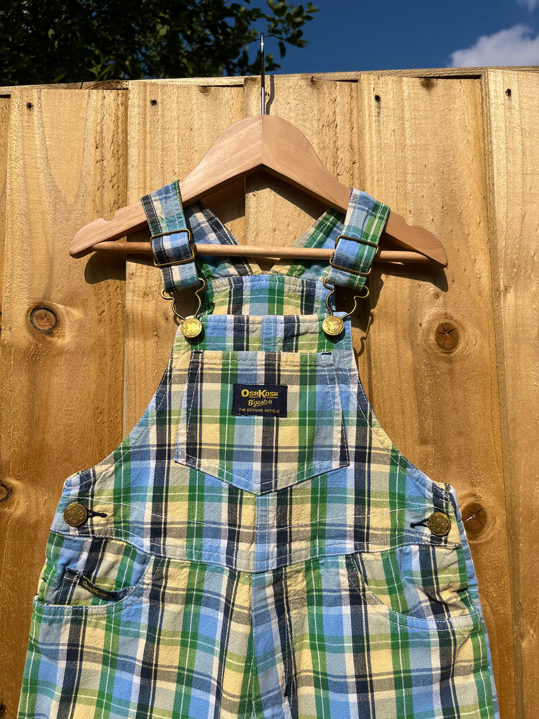 Vintage OshKosh Blue, Green &amp; Yellow Check Shortalls ~ 2-3 Years