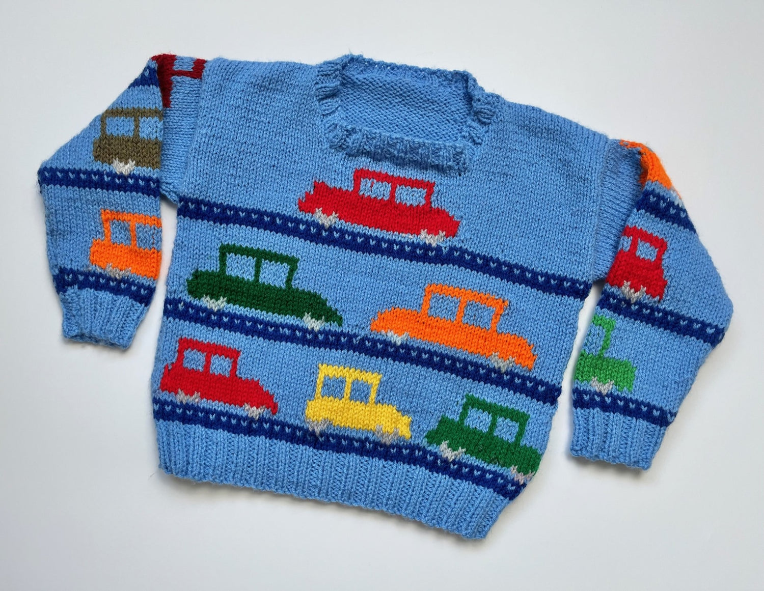 Blue Car Design Hand Knitted Jumper ~ 2-3 Years