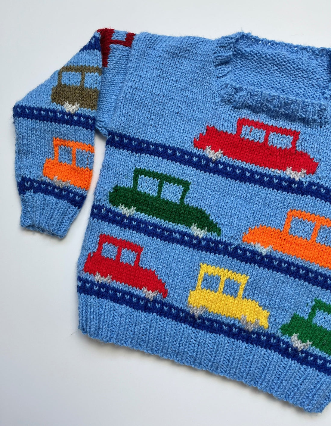 Blue Car Design Hand Knitted Jumper ~ 2-3 Years