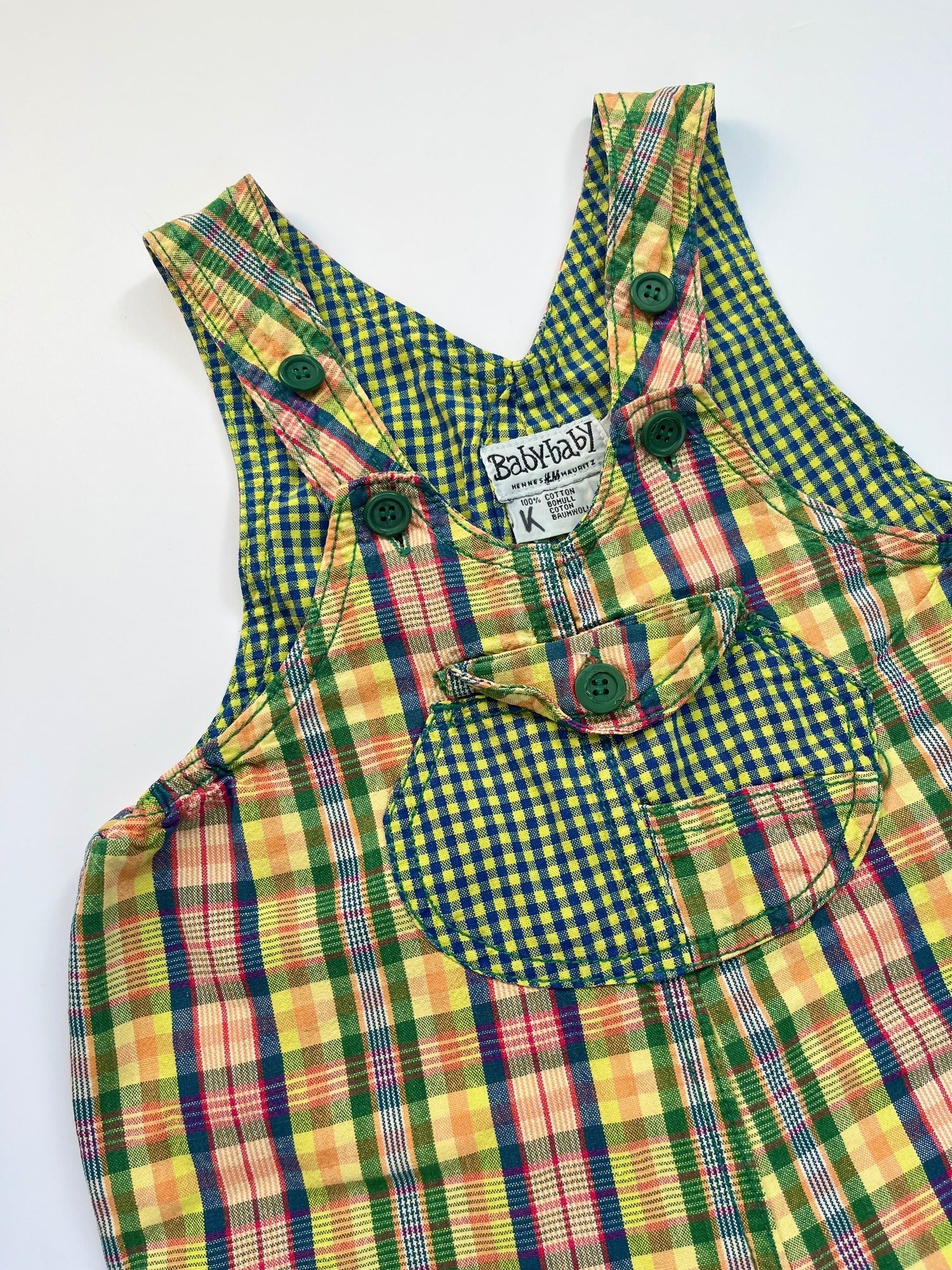 Vintage H&amp;M Multi-Coloured Check Bubble-Fit Dungarees ~ 18-24 Months