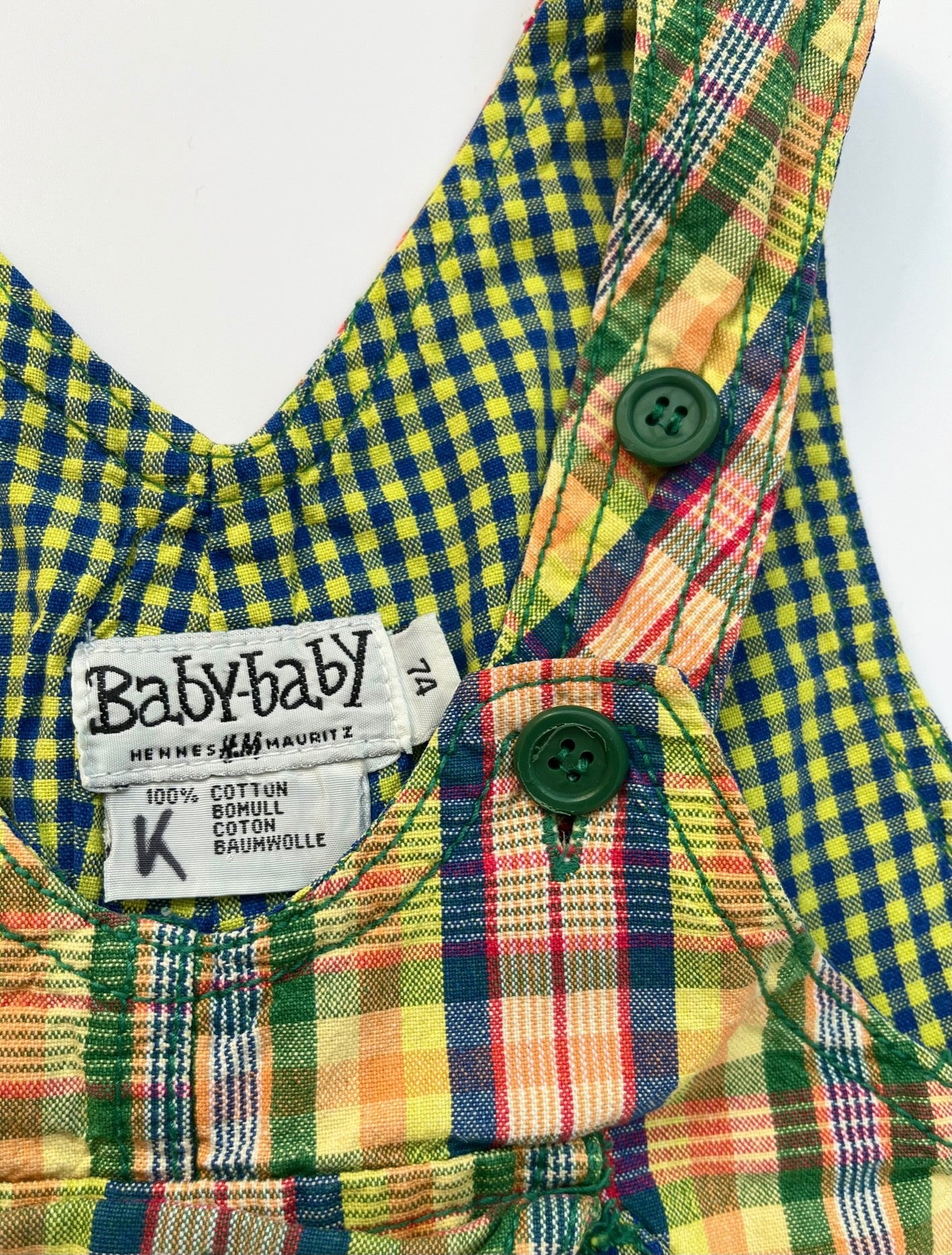 Vintage H&amp;M Multi-Coloured Check Bubble-Fit Dungarees ~ 18-24 Months