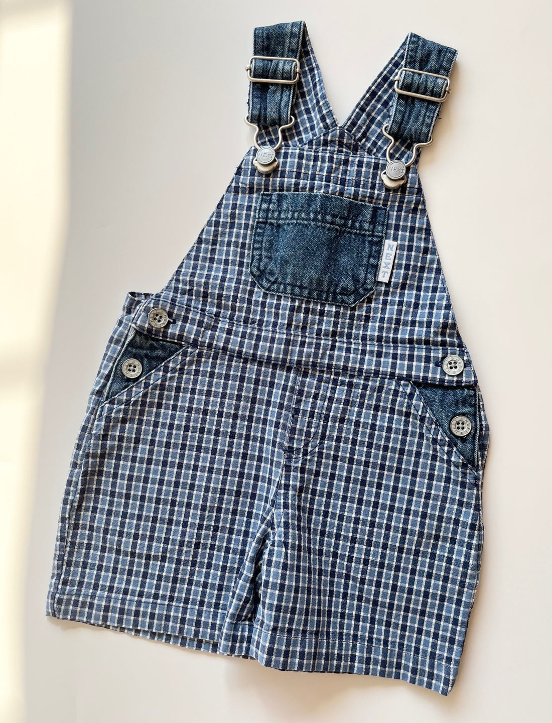 Vintage Next Blue Check Shortalls With Denim Detail ~ 6 Months