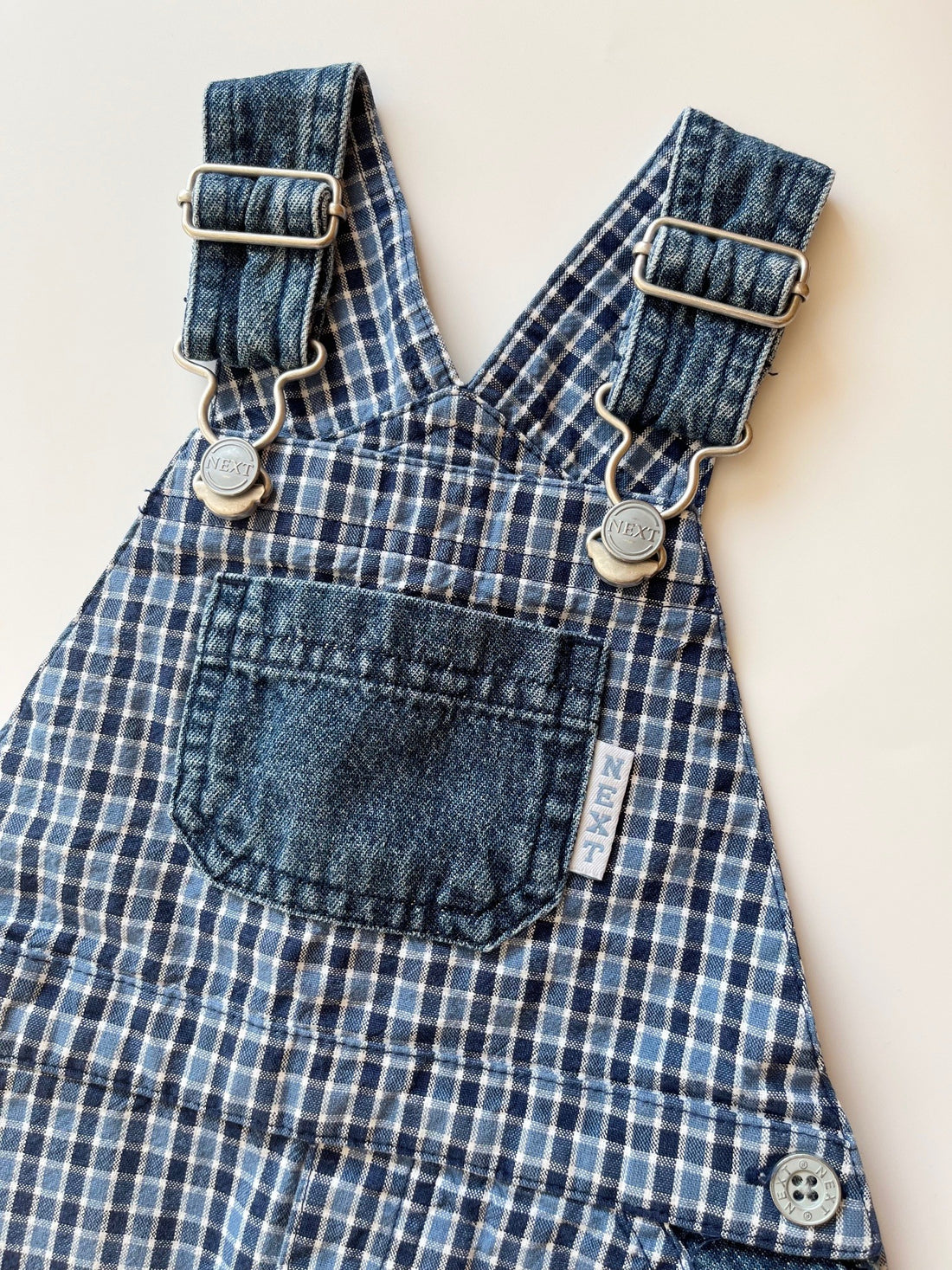 Vintage Next Blue Check Shortalls With Denim Detail ~ 6 Months