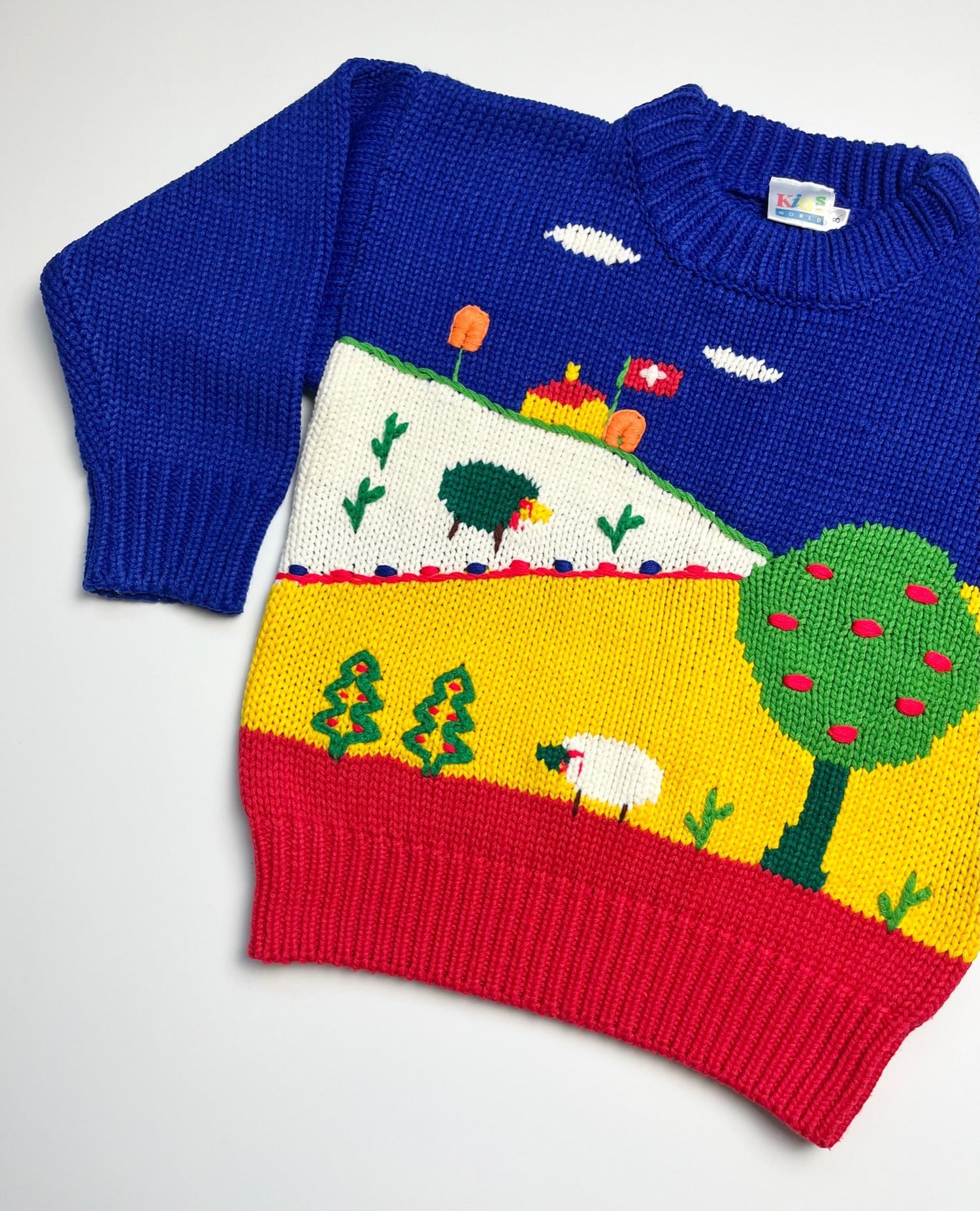 Rare Vintage Swiss Scene Colour Block Jumper ~ 3-4 Years