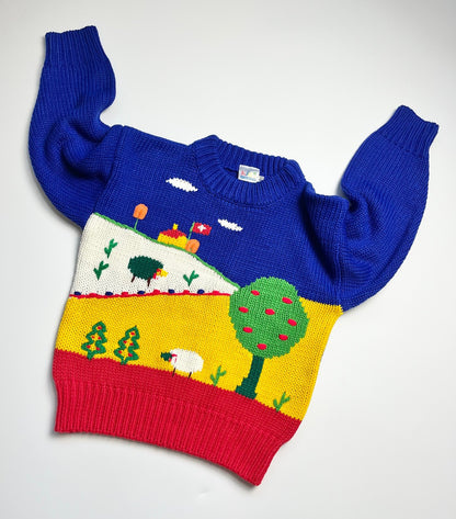 Rare Vintage Swiss Scene Colour Block Jumper ~ 3-4 Years