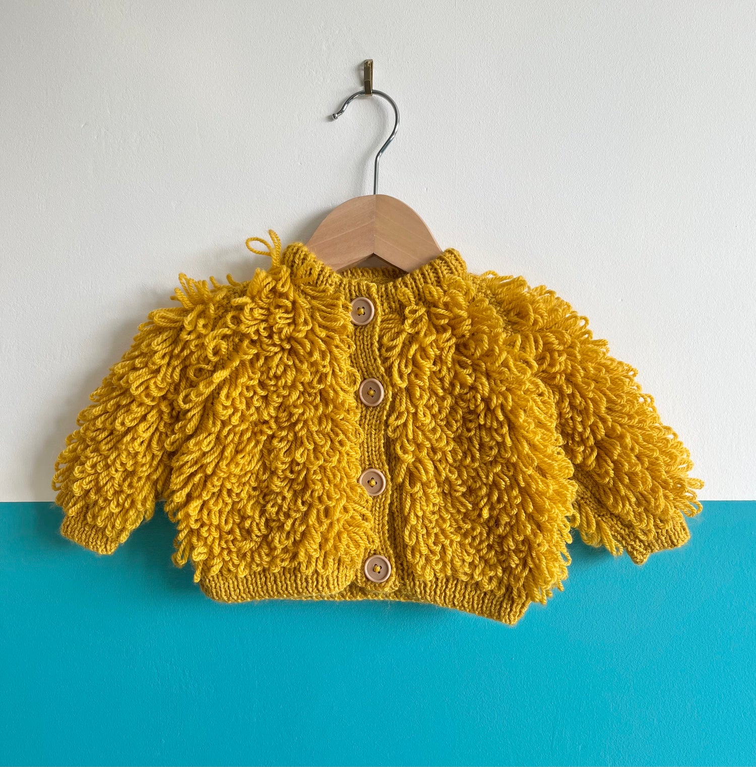 Mustard Yellow Hand Knitted Loop Cardigan ~ 3-6 Months