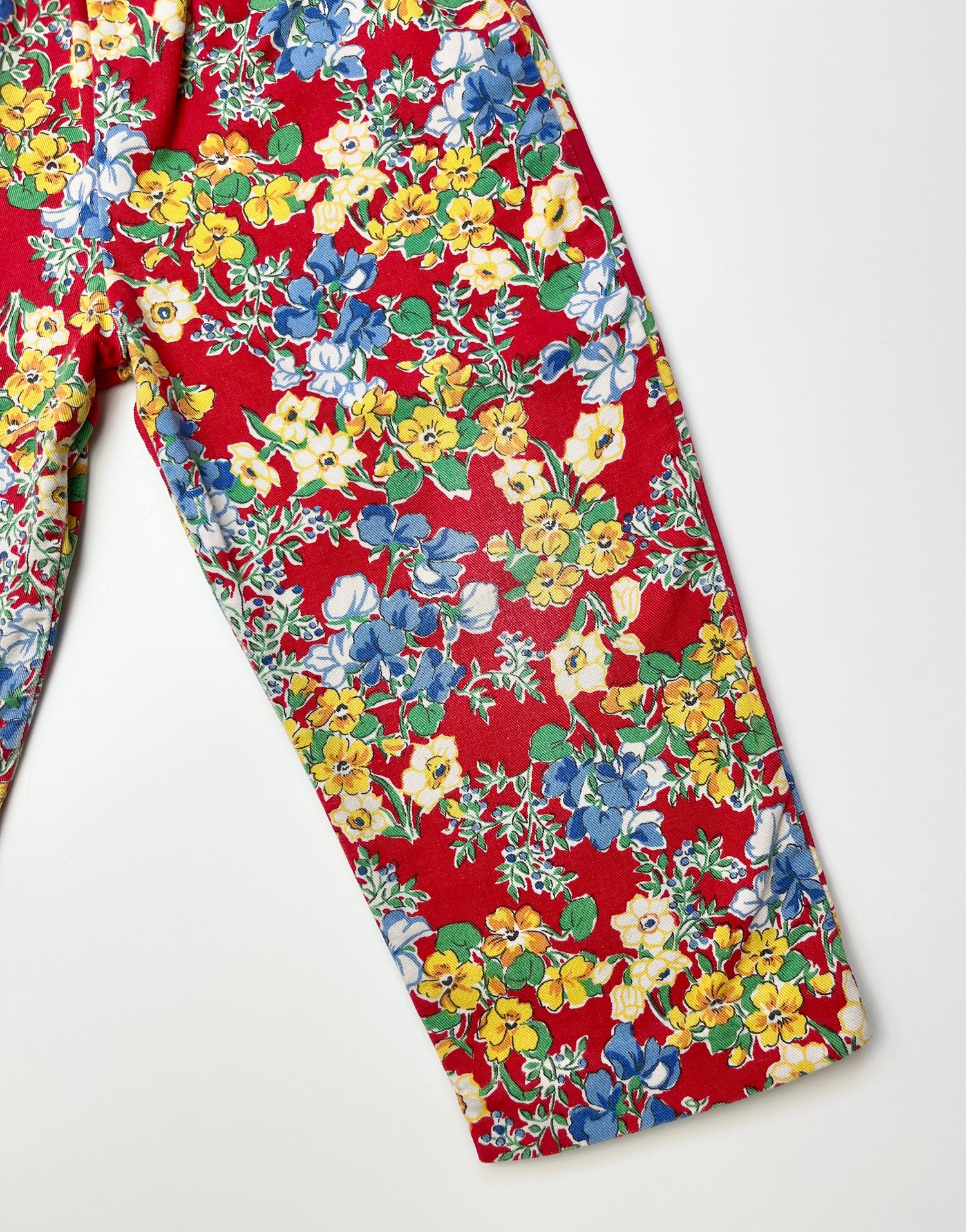 Vintage Red Floral Pull-On Trousers ~ 12-18 Months