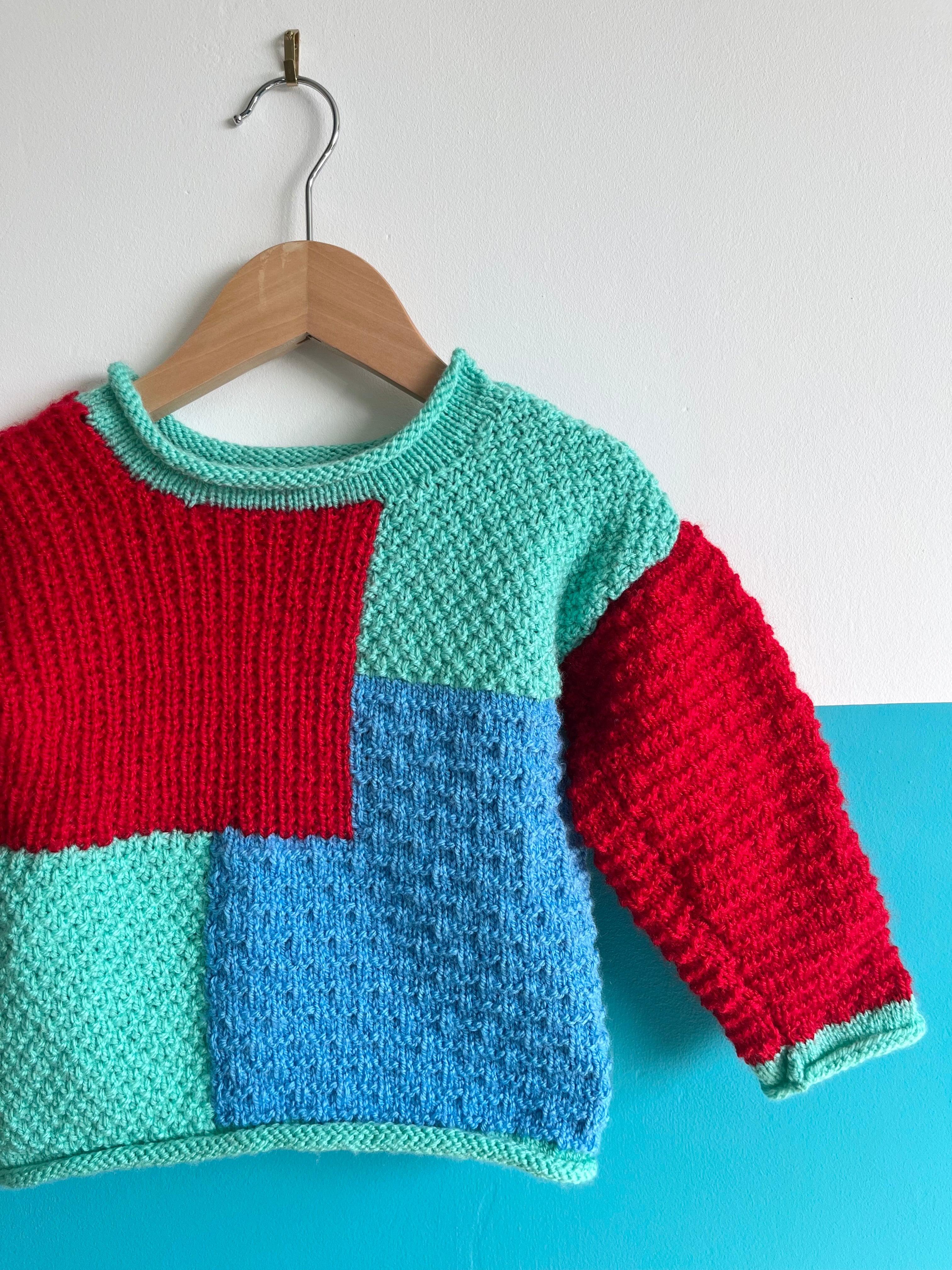 Bright Square Hand Knitted Patchwork Jumper ~ 18-24 Months