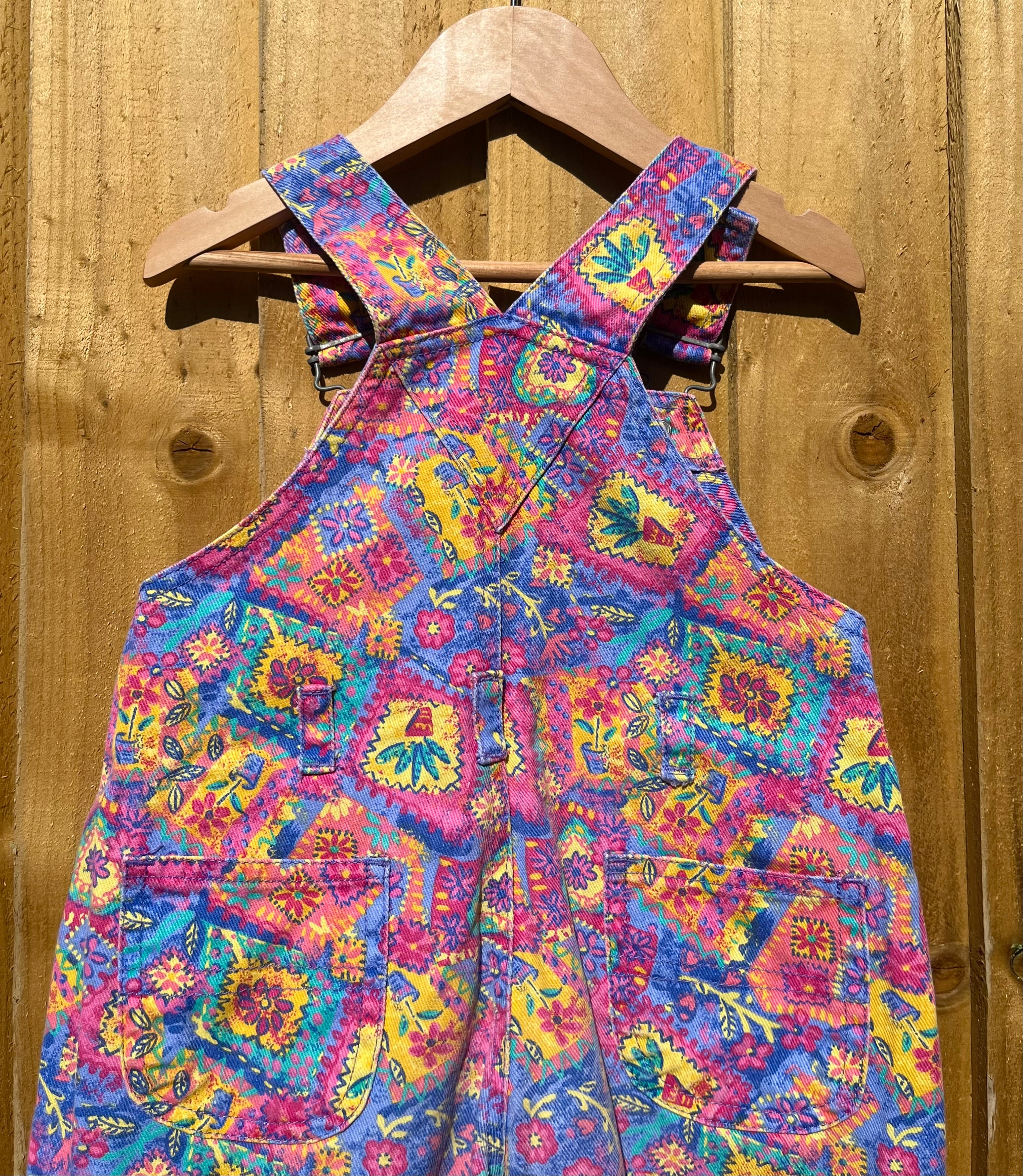 Vintage Ladybird Pink &amp; Purple Floral Denim Shortalls ~ 2-3 Years