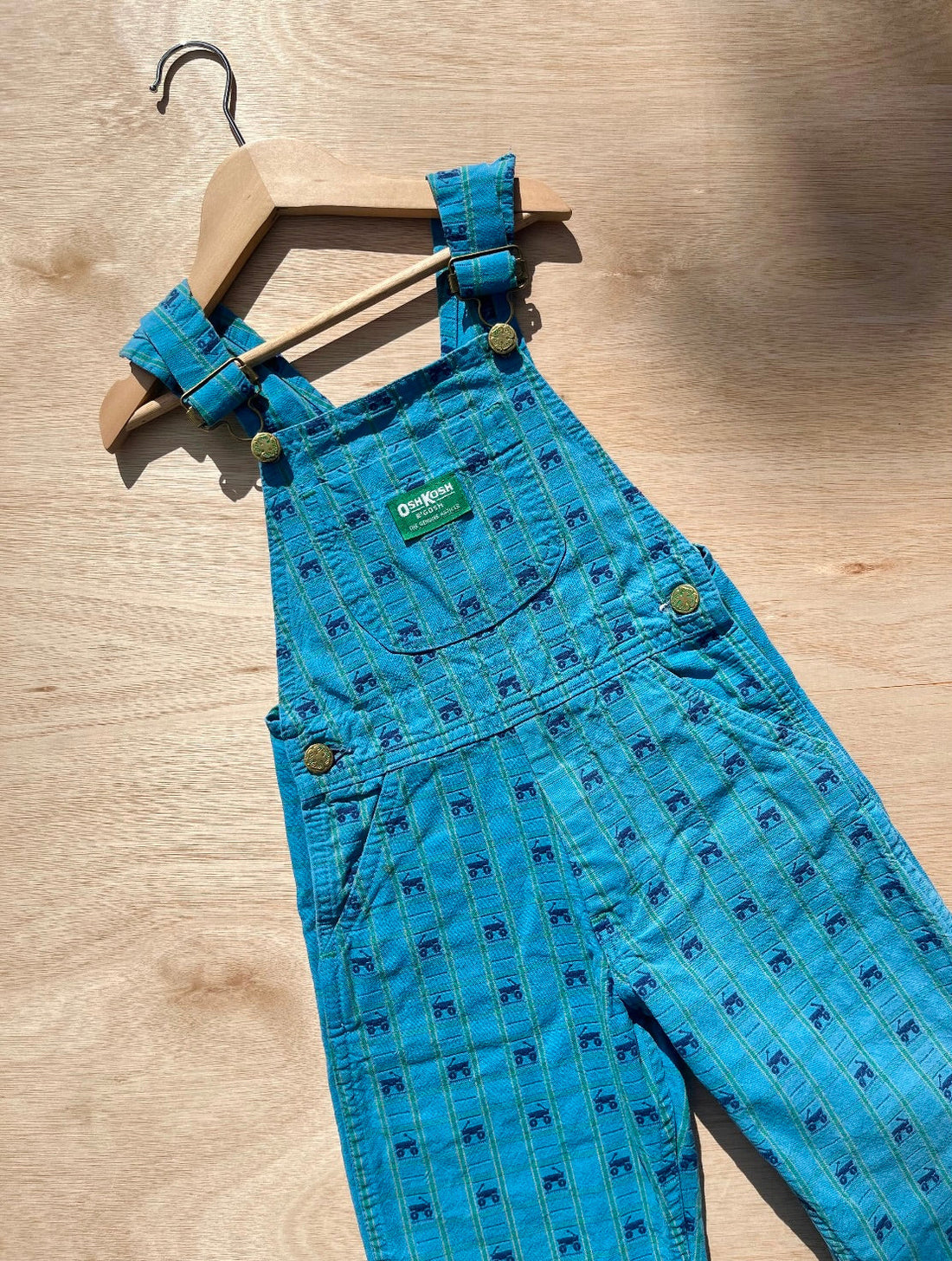 Lush Vintage OshKosh Turquoise Wagon Patterned Dungarees ~ 2-3 Years