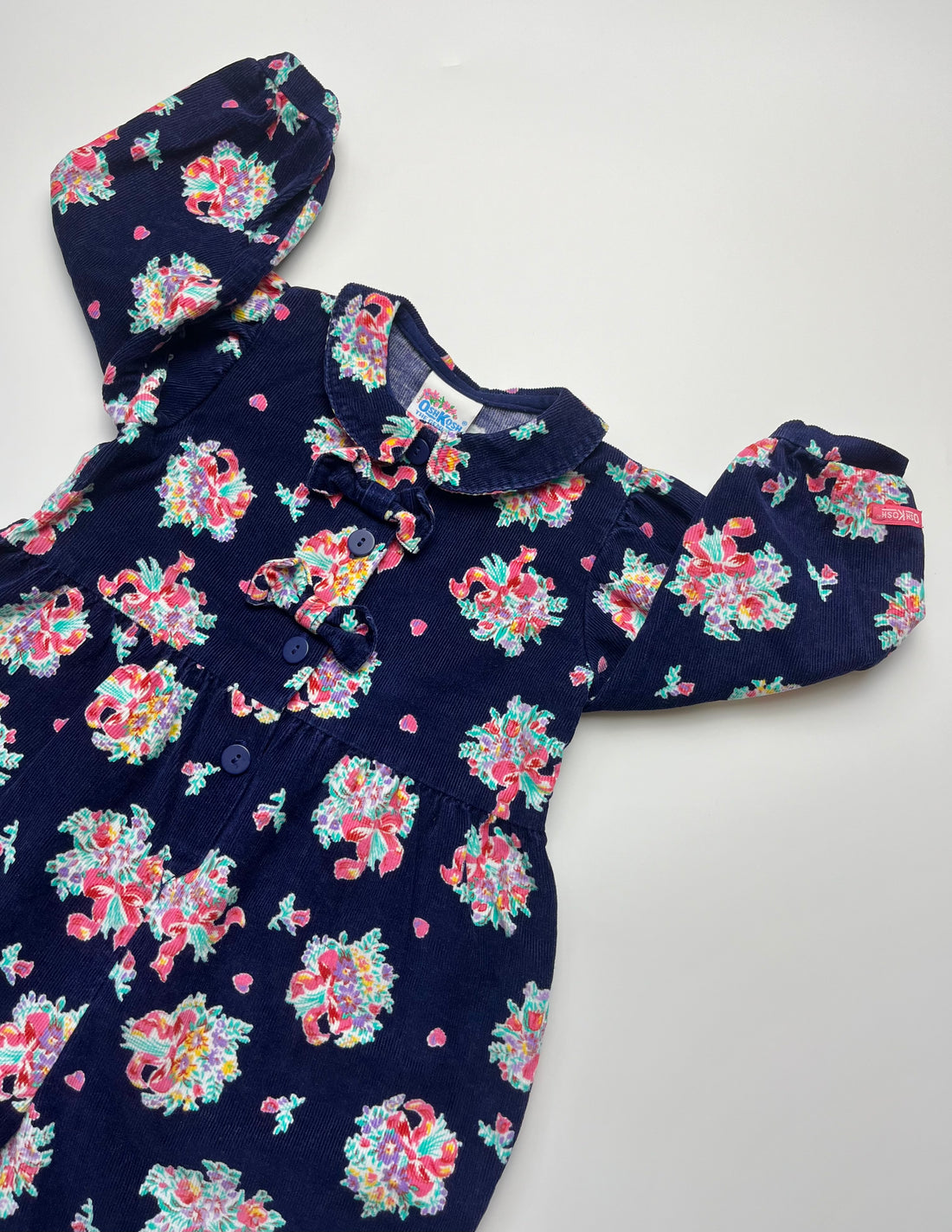Gorgeous Vintage OshKosh Navy & Pink Floral Cord Romper ~ 24 Months