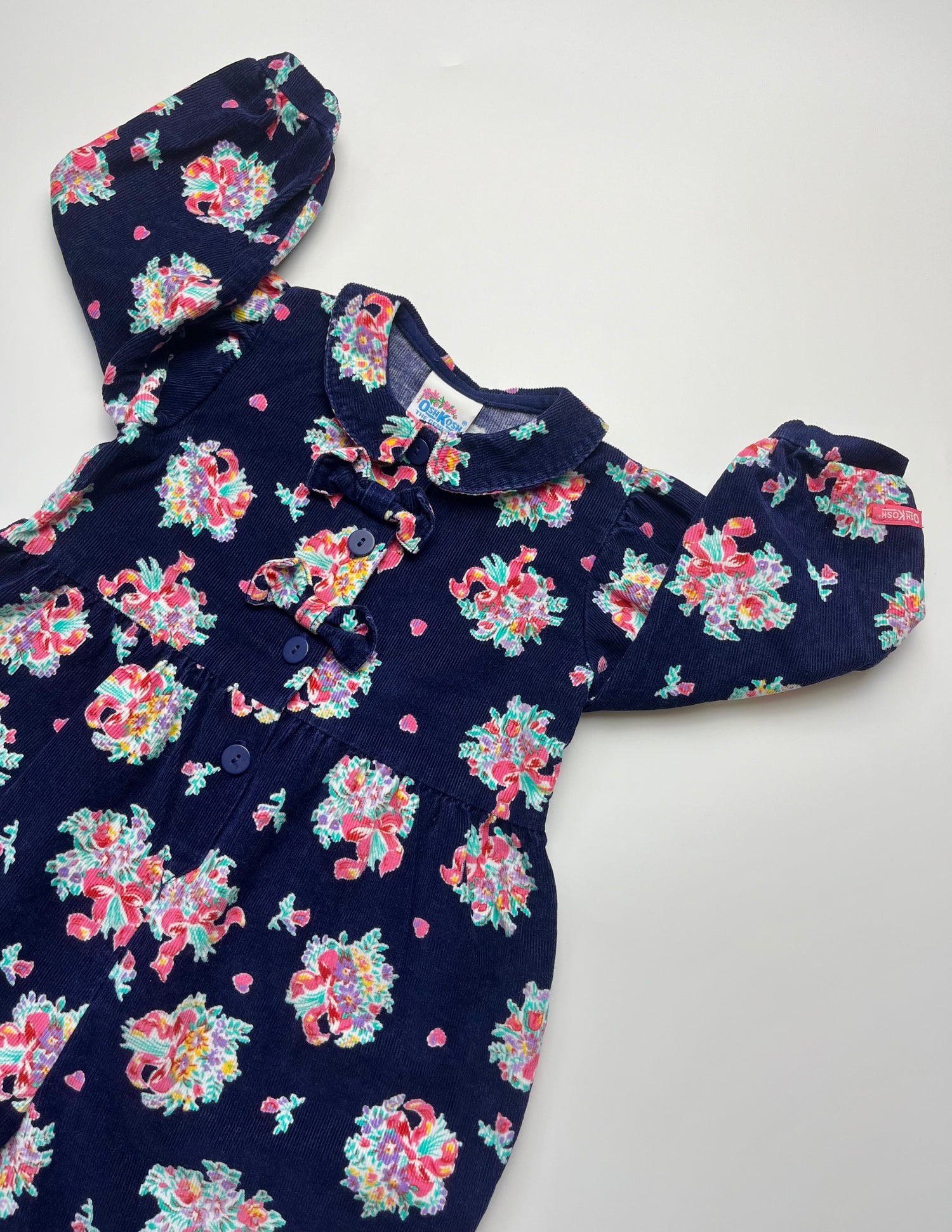 Gorgeous Vintage OshKosh Navy &amp; Pink Floral Cord Romper ~ 24 Months