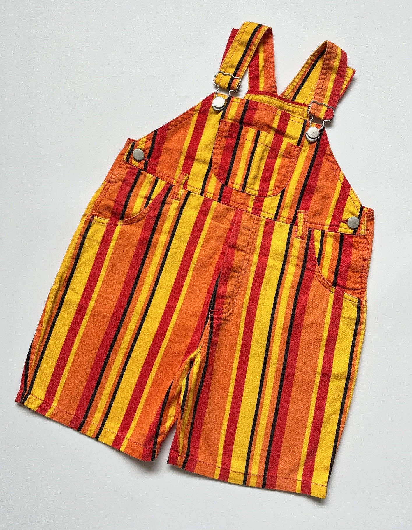 Vintage Boots Red, Orange &amp; Yellow Striped Dungarees ~ 4-5 Years