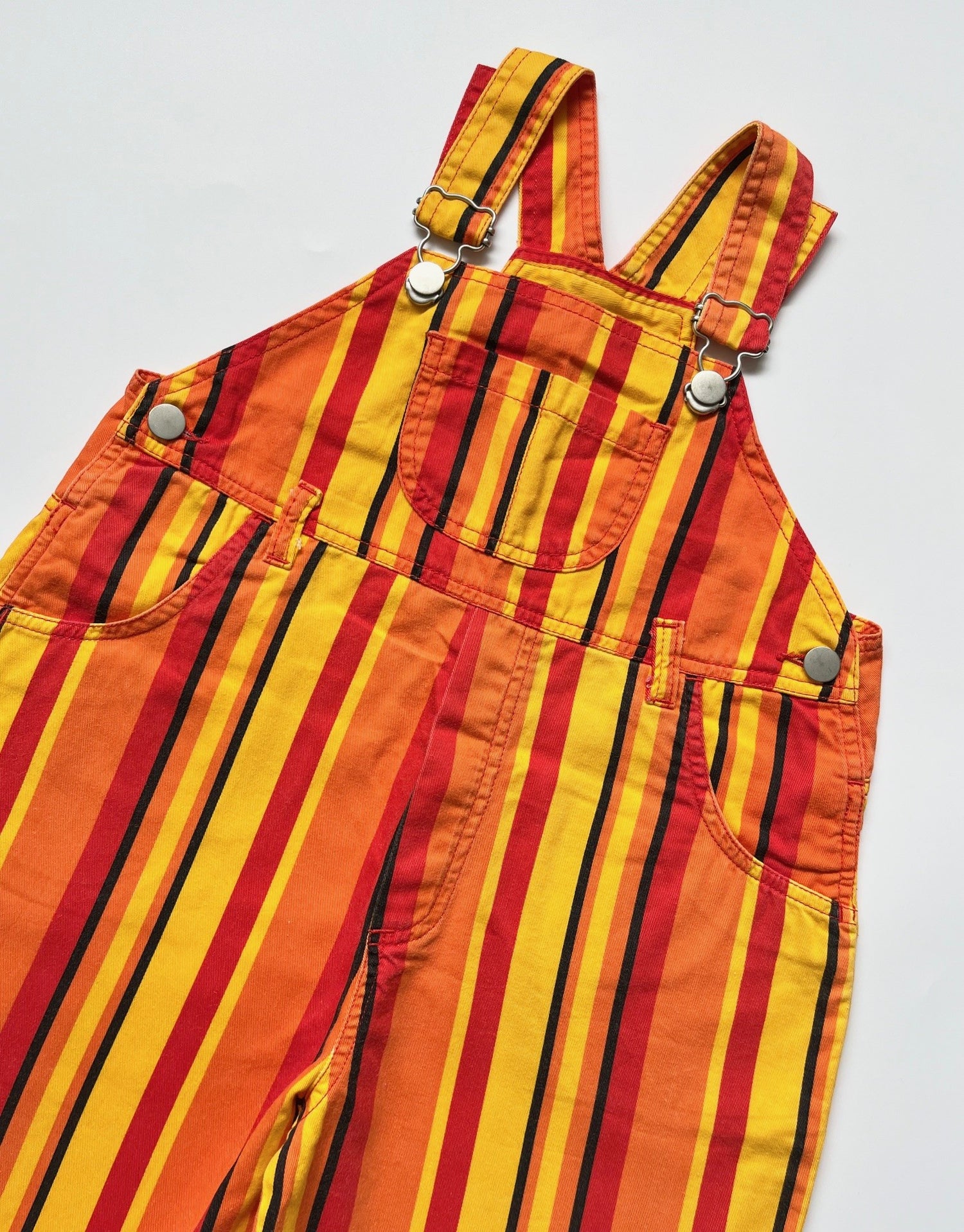 Vintage Boots Red, Orange &amp; Yellow Striped Dungarees ~ 4-5 Years