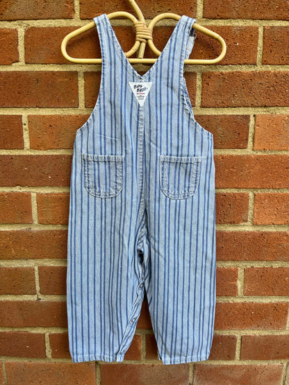 Vintage OshKosh Blue Stripe Dungarees ~ 12-18 Months