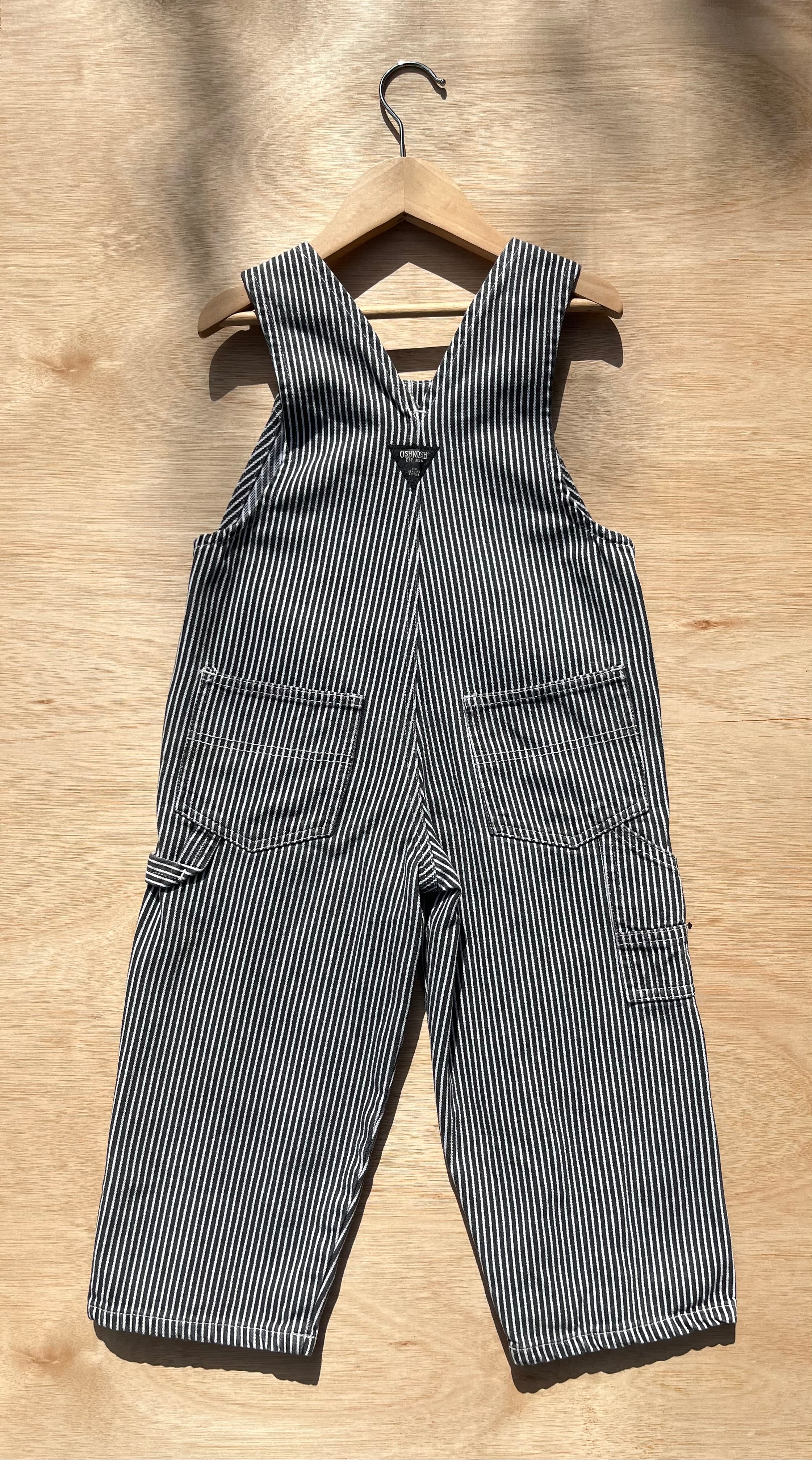 Vintage OshKosh Black &amp; White Hickory Stripe Dungarees ~ 3 Years
