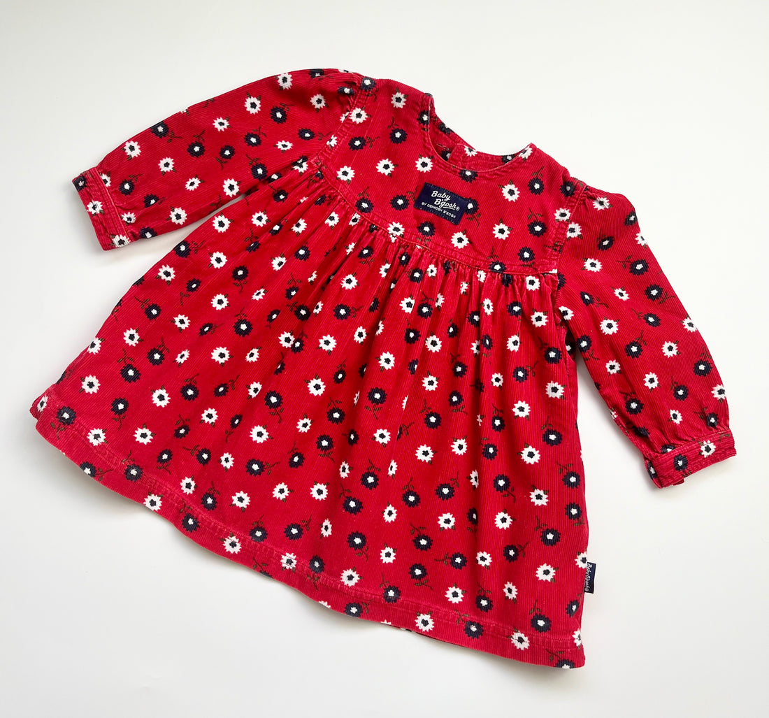 Lush Vintage OshKosh Red Floral Cord Dress ~ 12 Months