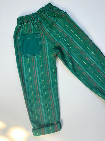 Rad French Vintage Green Stripe Pull On Trousers ~ 4 Years +